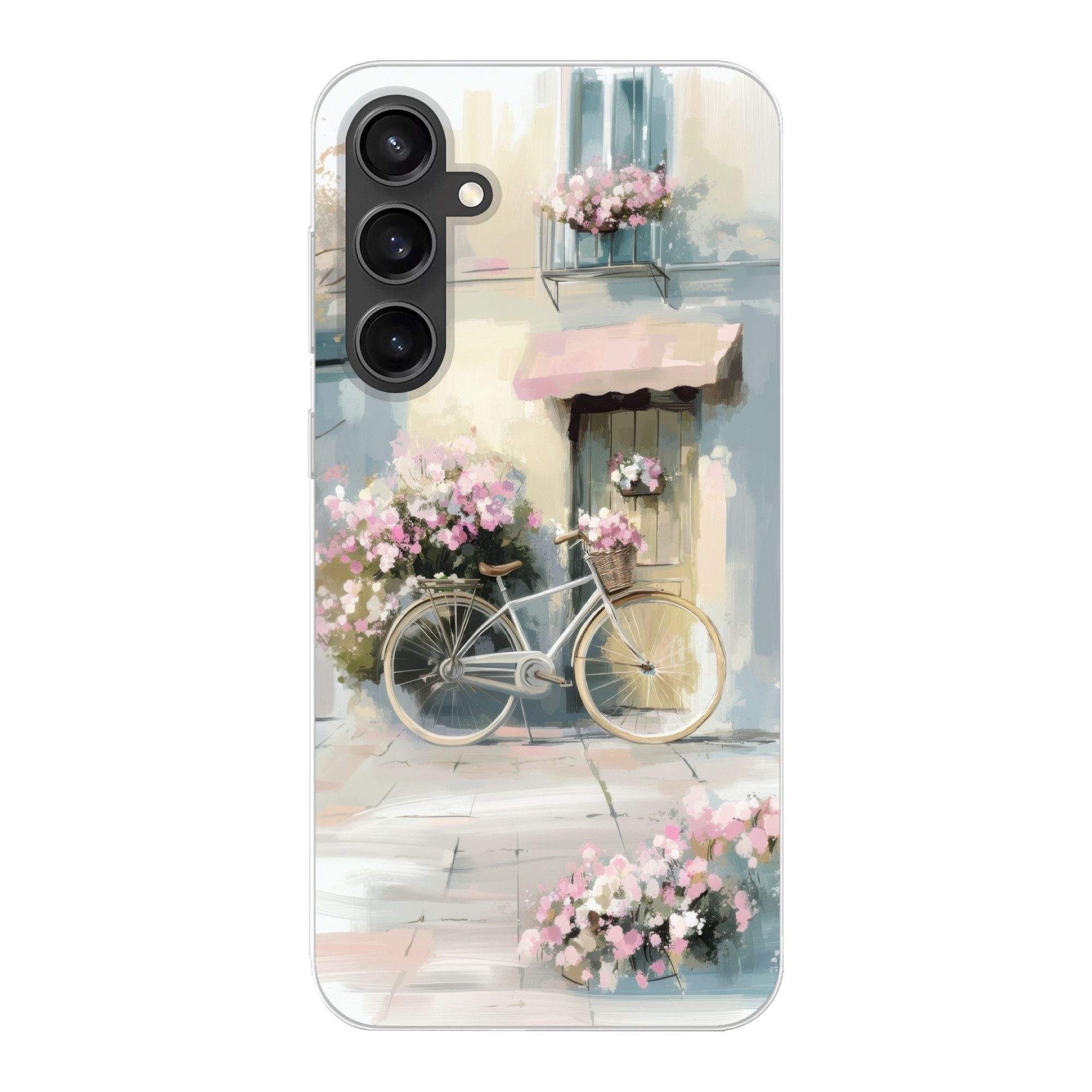 MuchoWow Handyhülle für Samsung Galaxy S23 FE Fahrrad - Pastellfarben - Blumen