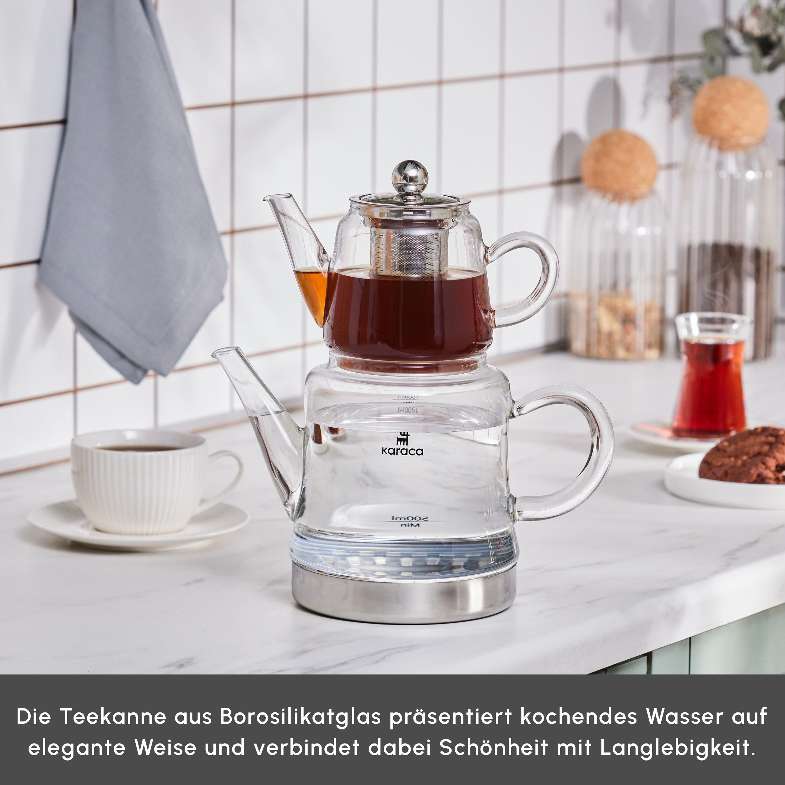 Karaca Teekanne Karaca Dora Borosilikat Glas-Teekannen-Set, 2.25L, Hitzebeständig, 2.25 l