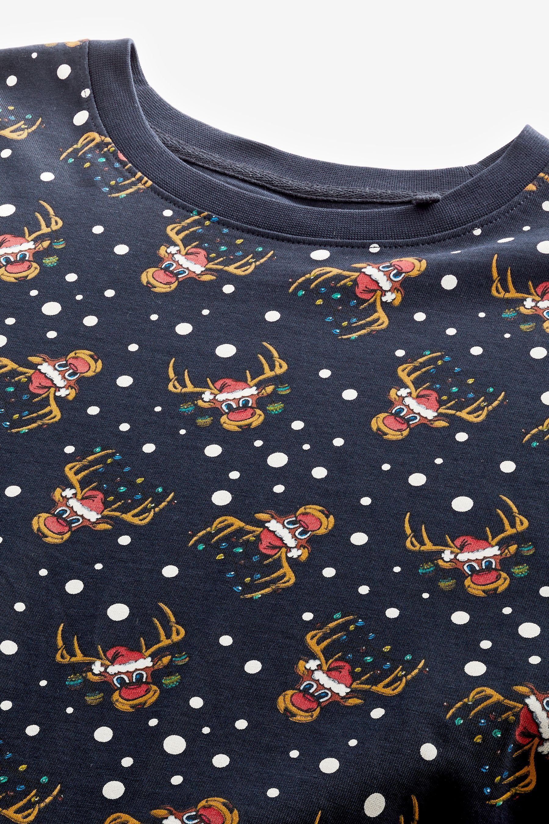 mit Reindeer Navy Weihnachtsmotiv T-Shirt Next (1-tlg) Print-Shirt