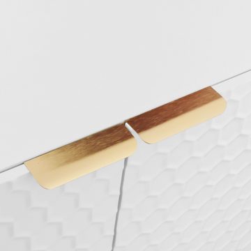 NMonet Sideboard Beistellschrank Breite 135 cm, mit 2 Türen und 2 Schubladen, goldene Griffe und Füße, Weiß