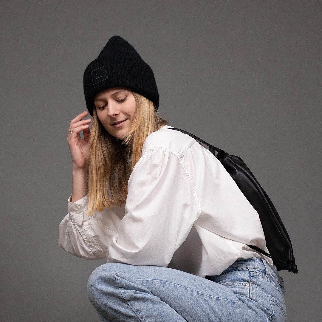 FEYNSINN Rucksack echt Leder Bucket-drawstring groß schwarz, Cityrucksack Echtleder, Daypack, Leder-Rucksack Damen Herren schwarz