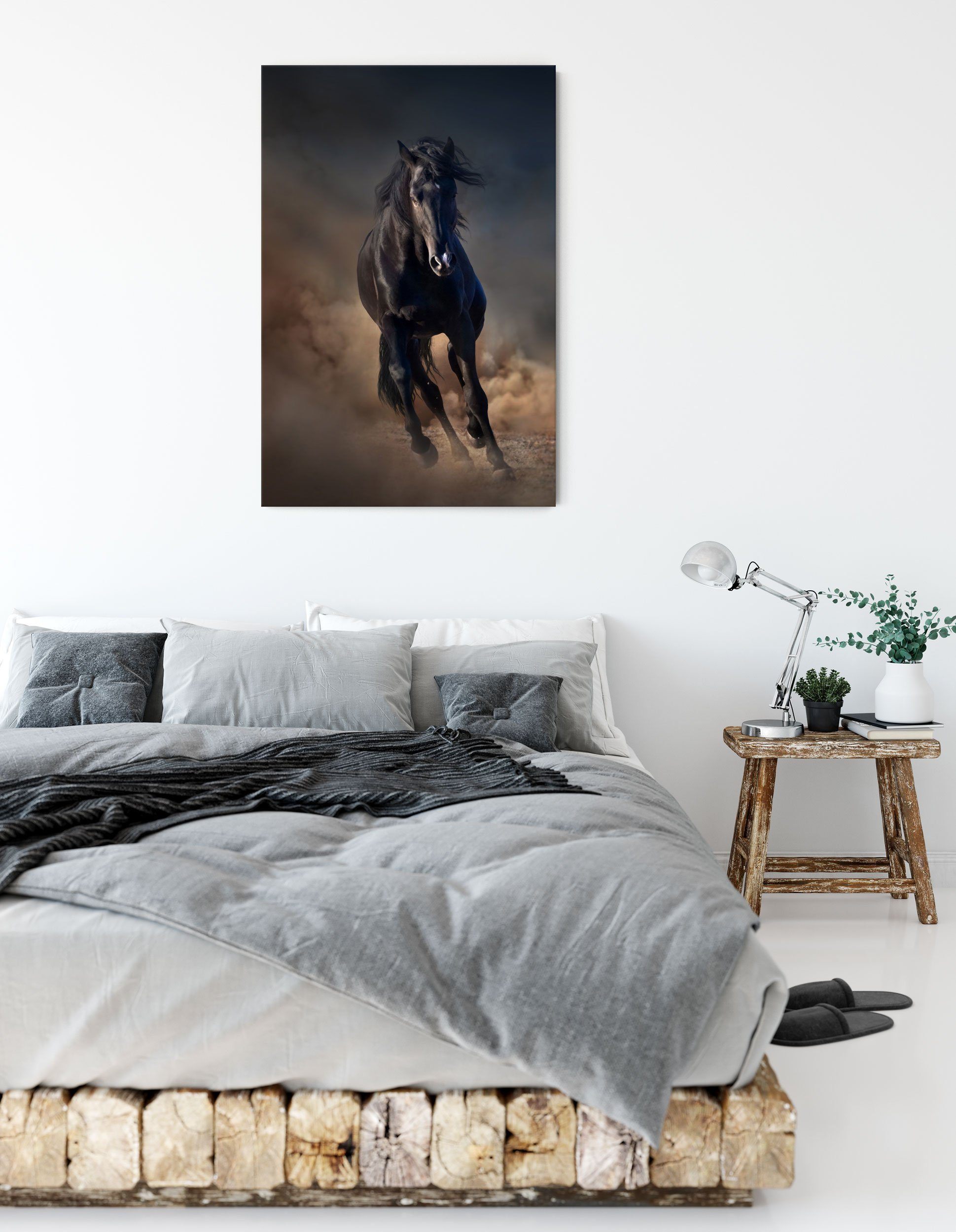 schwarzes Zackenaufhänger St), Pferd, Elegantes bespannt, inkl. Elegantes (1 Pferd Pixxprint schwarzes fertig Leinwandbild Leinwandbild