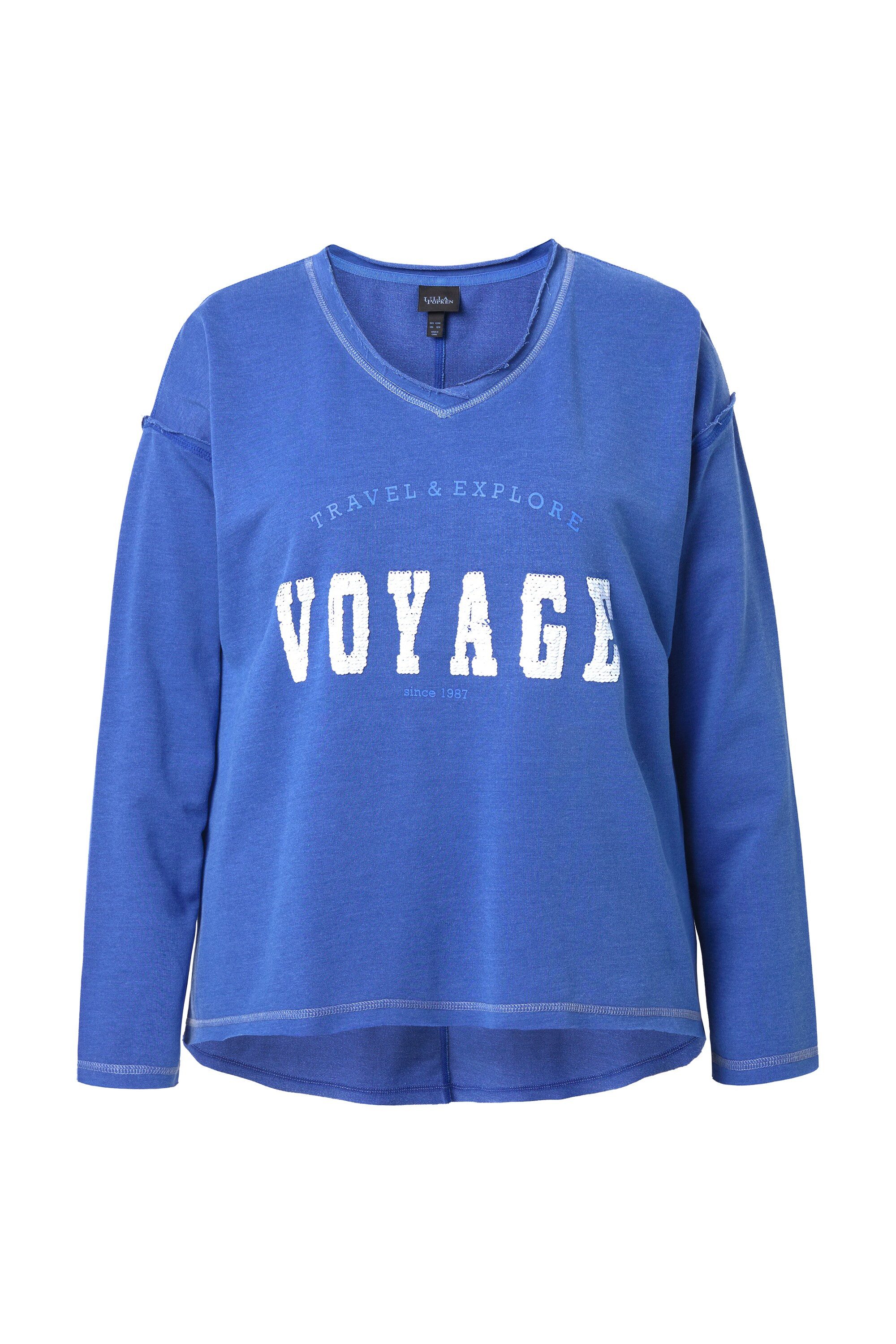 Sweatshirt Sweatshirt Pailletten V-Ausschnitt Langarm