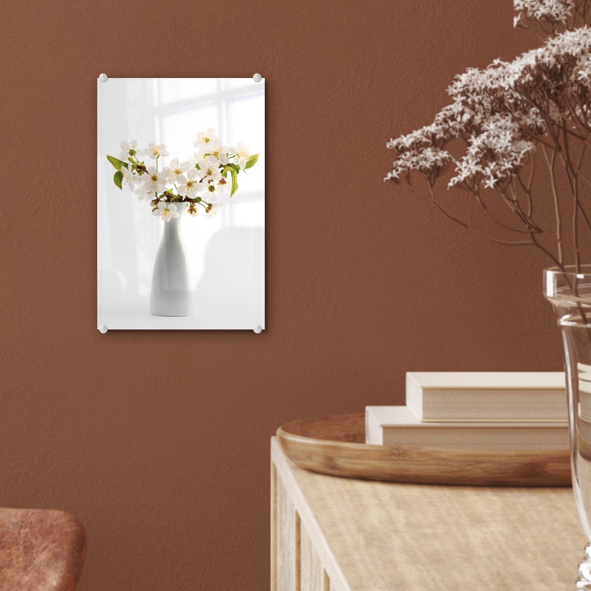 Wanddekoration - St), Glas (1 Acrylglasbild Glasbilder - Bilder - Foto Vase - Wandbild auf auf Glas Stilleben - MuchoWow Blumen,