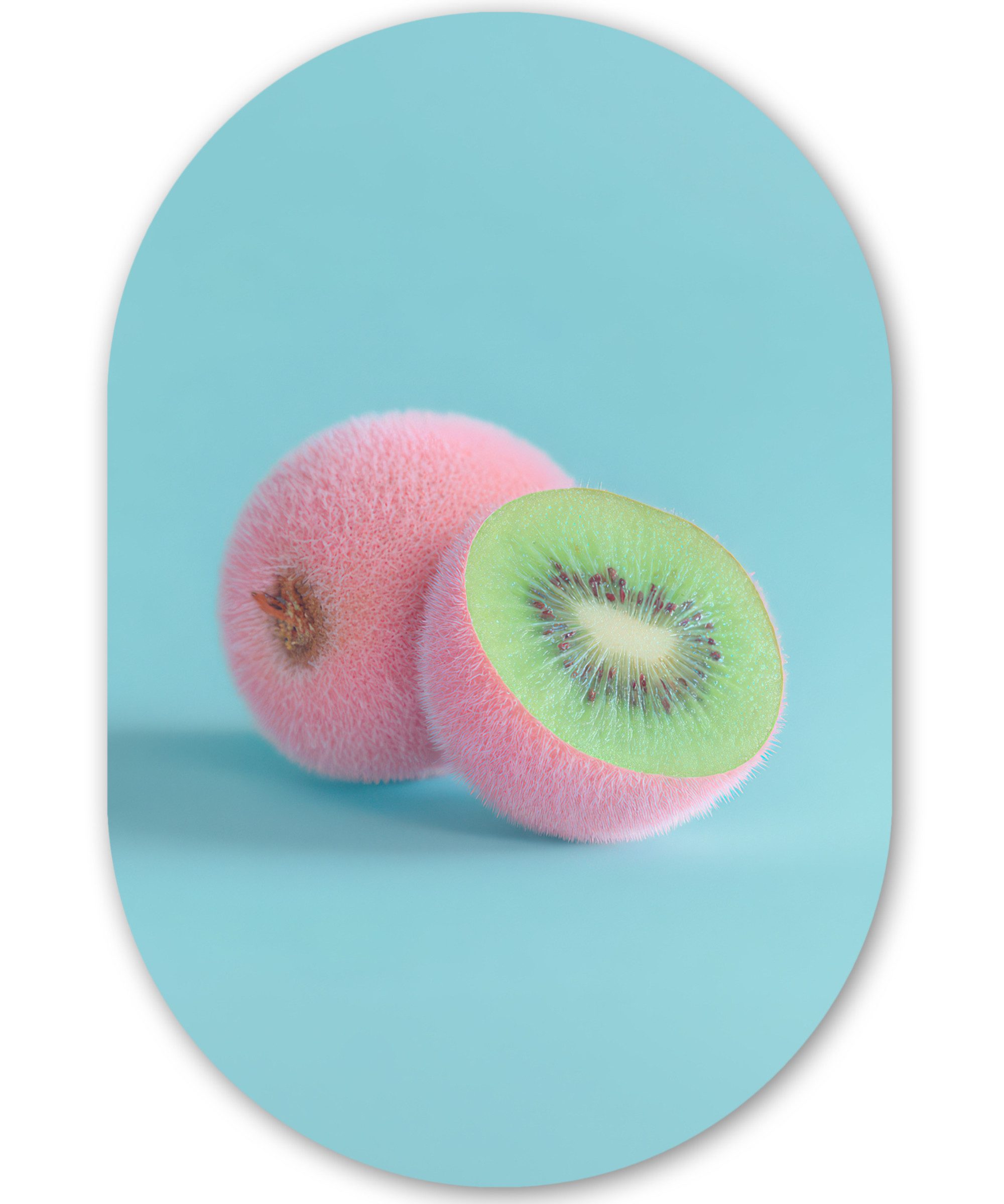MuchoWow Gemälde Kiwi - Blau - Surreal, Fotodruck (1 St), Wandbild Oval, Wohnzimmer oder Schlafzimmer Wanddekoration, 40x60 cm
