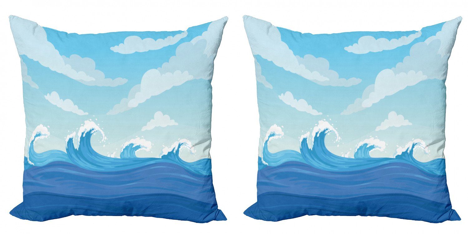 Welle Ozean (2 Accent Töne Digitaldruck, Stück), Kissenbezüge Illustration Doppelseitiger Abakuhaus Modern Blaue
