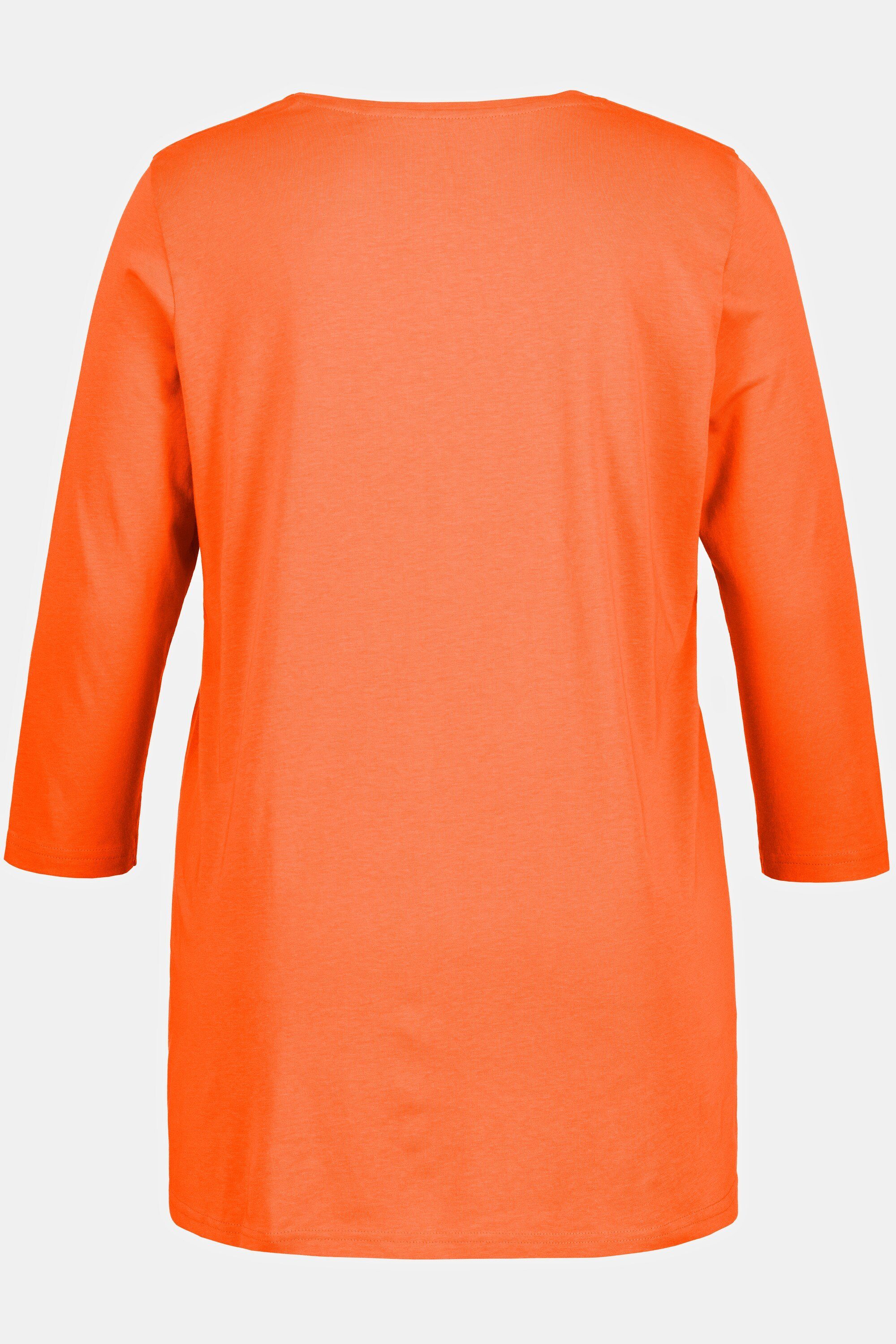A-Linie Ulla Zierfalten 3/4-Arm Popken Shirt Rundhalsshirt orange Rundhals