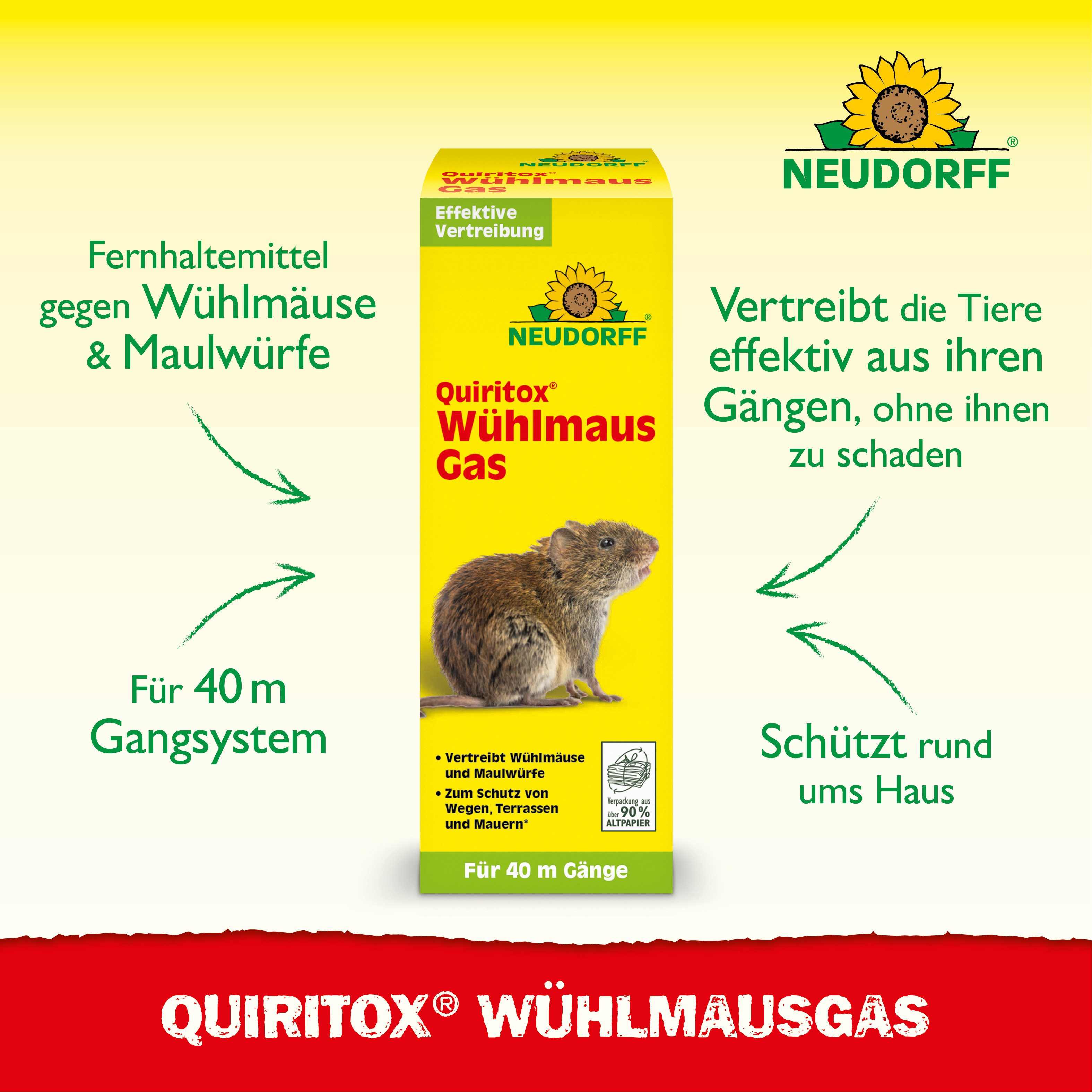 Neudorff Vergrämungsmittel Quiritox WühlmausGas, 2 Kartuschen für bis zu 40 m Gangsystem, 1-St., Rauchkartuschen mit Geraniol zur Vertreibung von Wühlmäusen, Ra – Bild 2 von 5