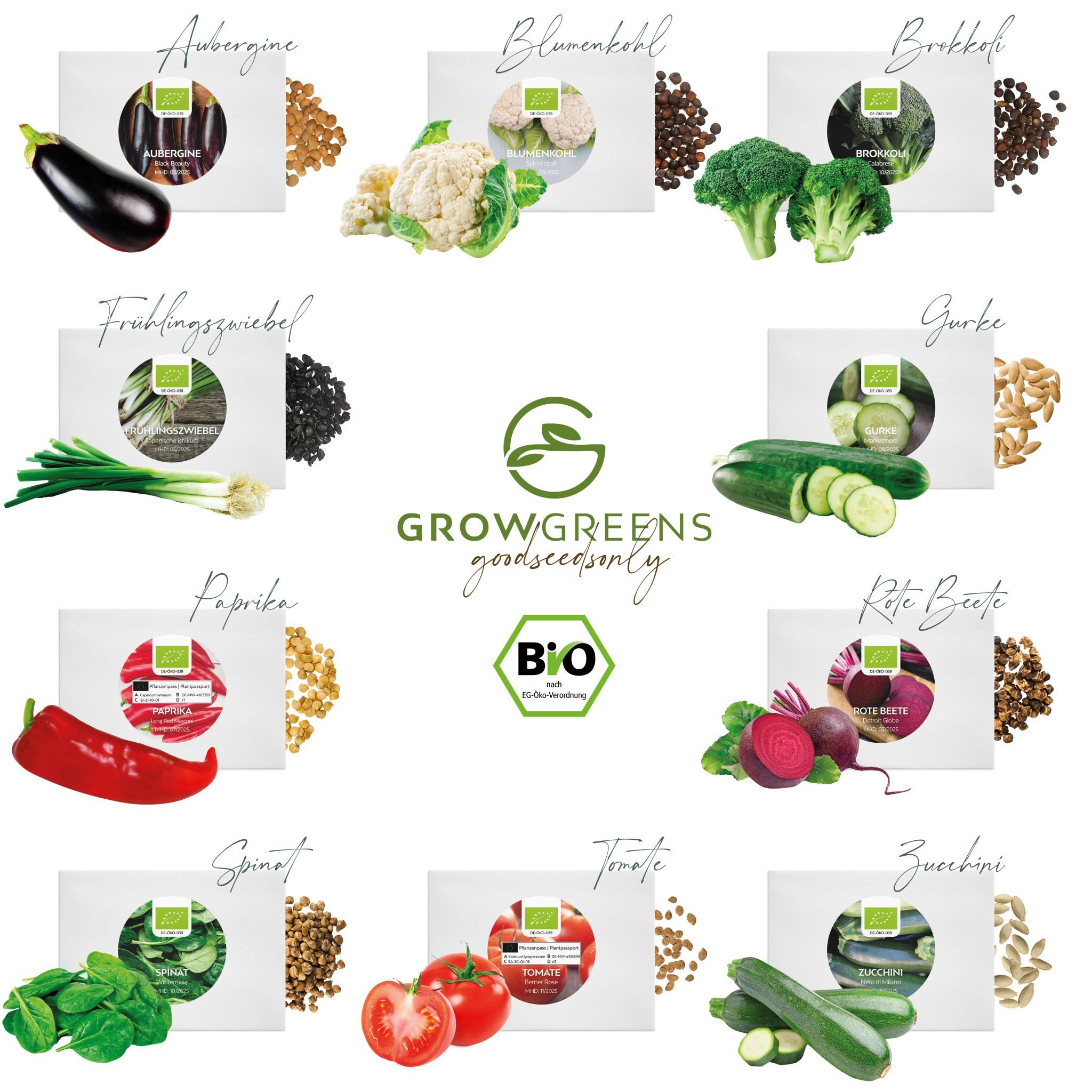 Growgreens Gemüsesamen BIO Gemüsesamen Set (10 Sorten) - Anzuchtset aus bio günstig online kaufen