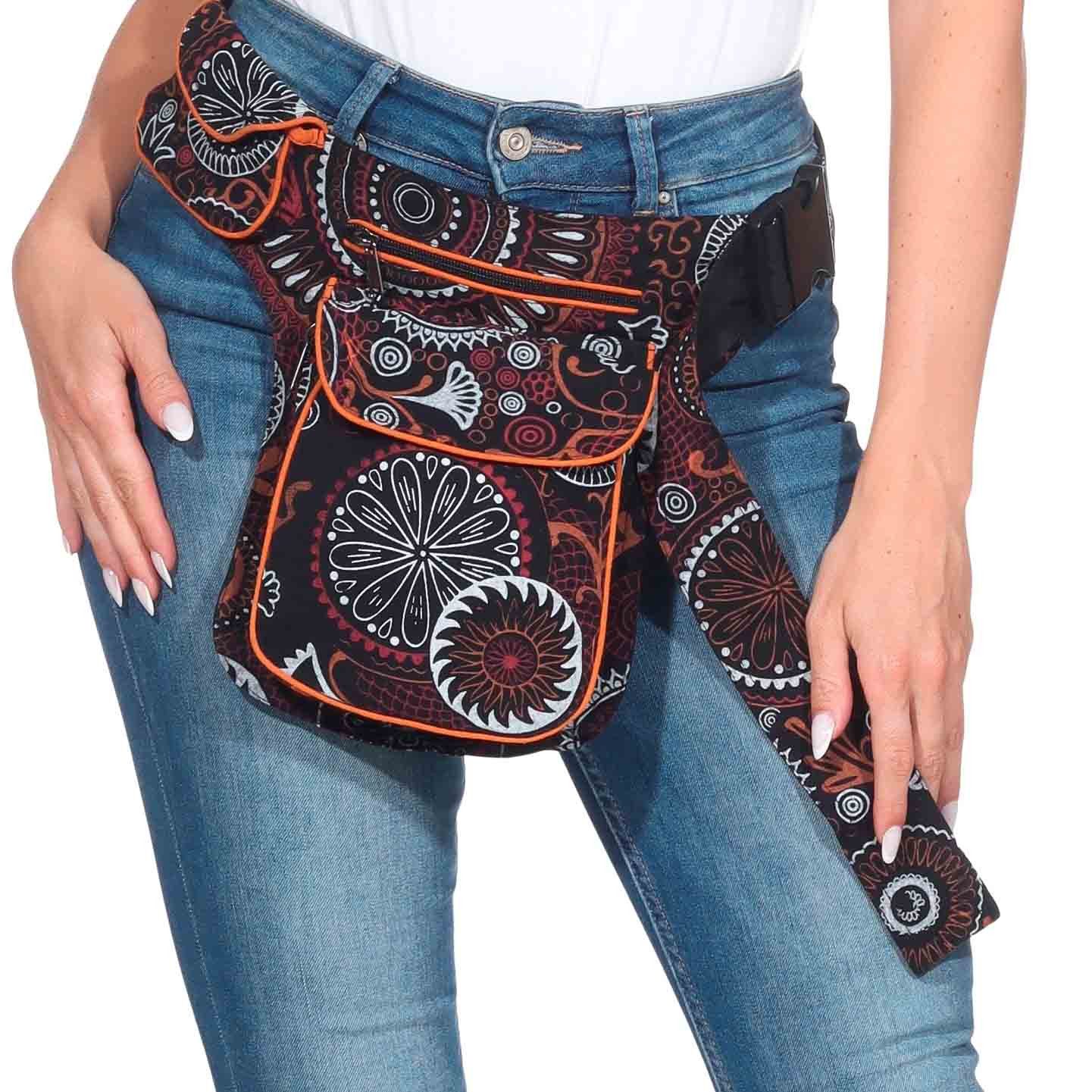 KUNST UND MAGIE Bauchtasche Doppel Bauchtasche Sidebag Gürtel/Hüft/Festivaltasche Hippie Hipbag