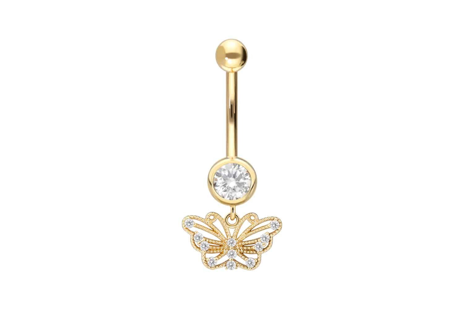 Bauchnabelpiercing 18 Karat Gold Bananabell MOISSANITE + SCHMETTERLING