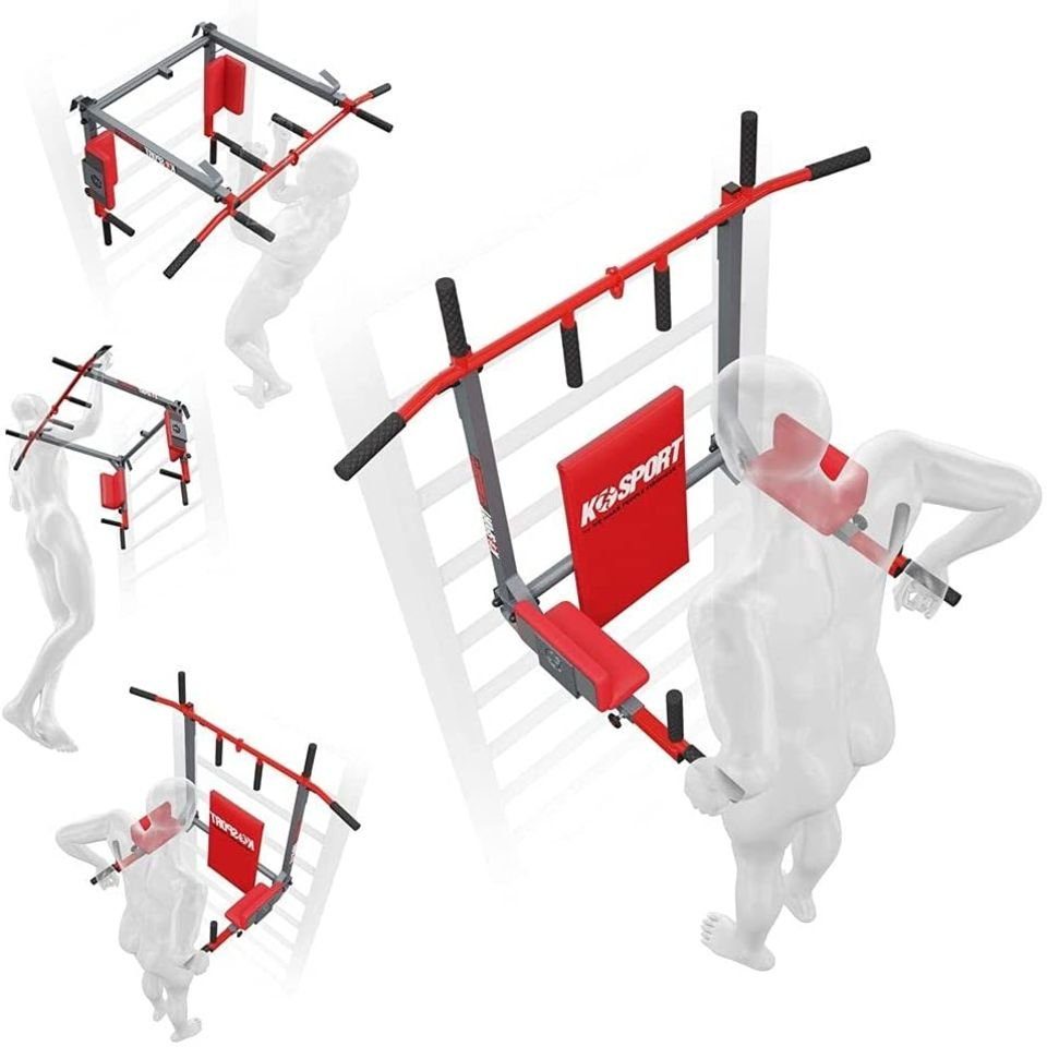 K-SPORT Klimmzugstange Klimmzugstange + Dip Station für Sprossenwand (Kraftstation mit Pull-Up Bar & Dip Stange, Klimmzug Dip Station, Pull Up Bar, bis 150 kg belastbar), Made in EU!