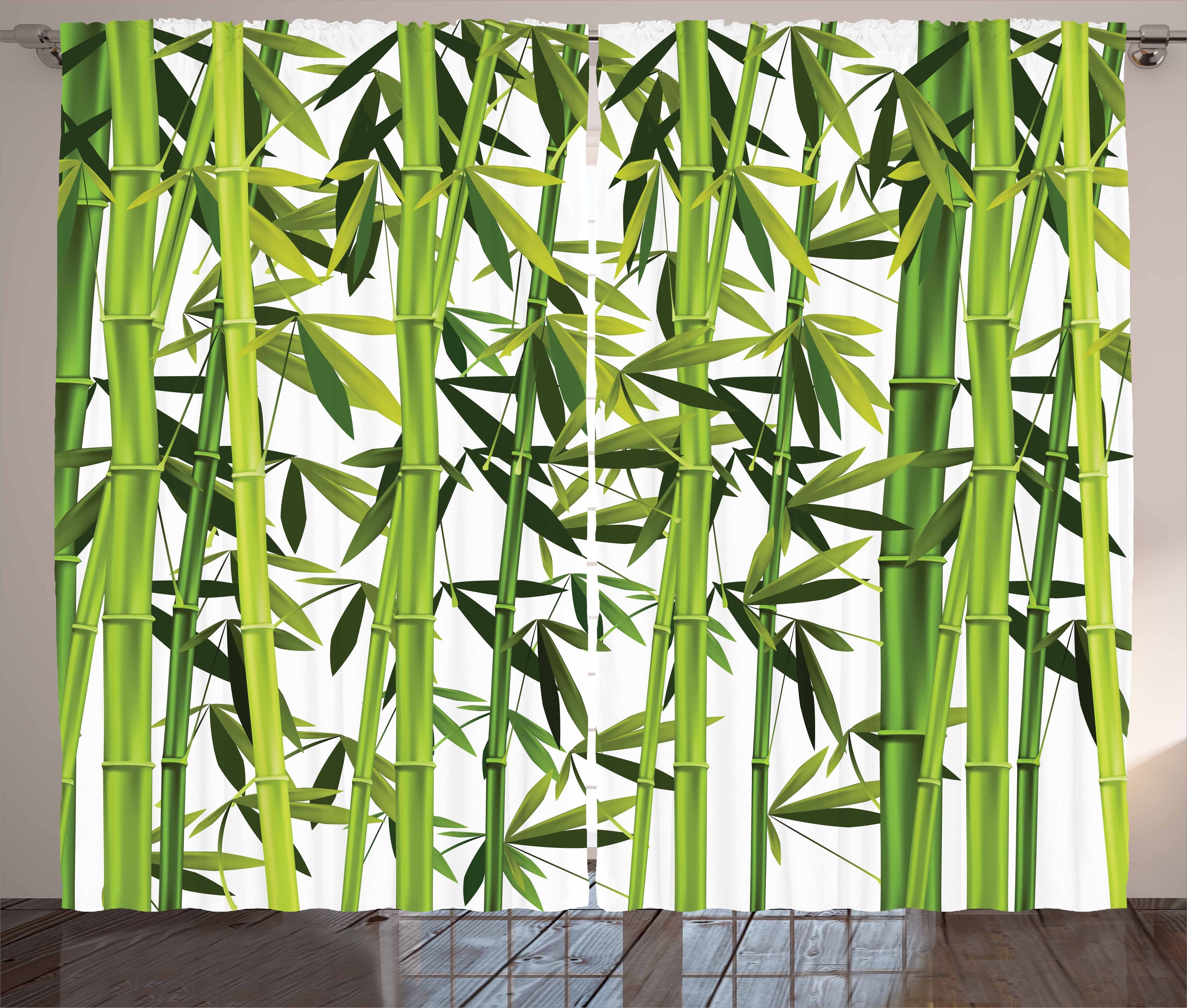 Gardine Schlafzimmer Kräuselband Vorhang mit Schlaufen und Haken, Abakuhaus, Bambus Frische grüne Pflanzen