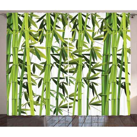 Gardine Schlafzimmer Kräuselband Vorhang mit Schlaufen und Haken, Abakuhaus, Bambus Frische grüne Pflanzen