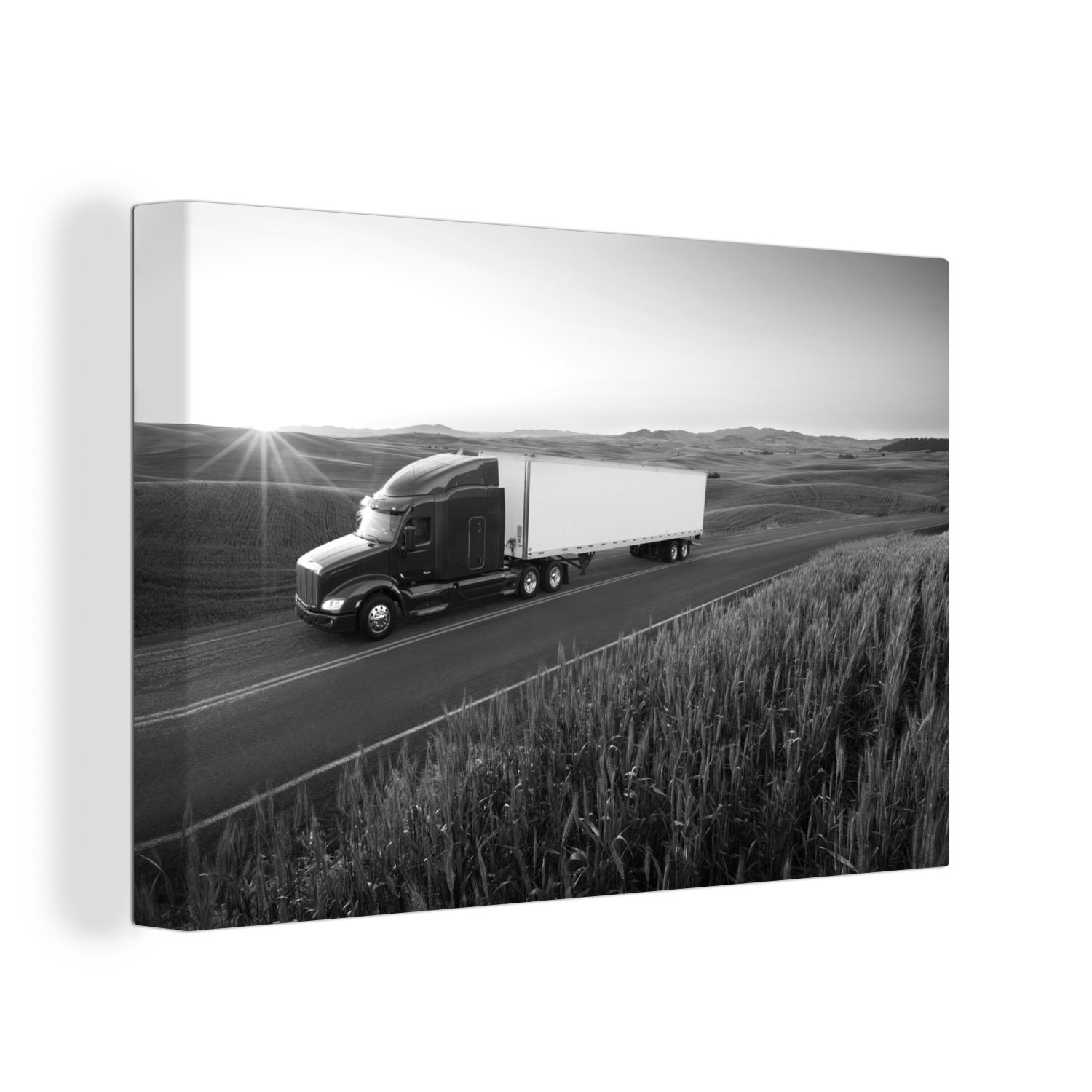 in Aufhängefertig, St), - Wandbild Wanddeko, cm (1 Leinwandbild und OneMillionCanvasses® einer Leinwandbilder, weiß, 30x20 schwarz Lkw-Fahren Umgebung