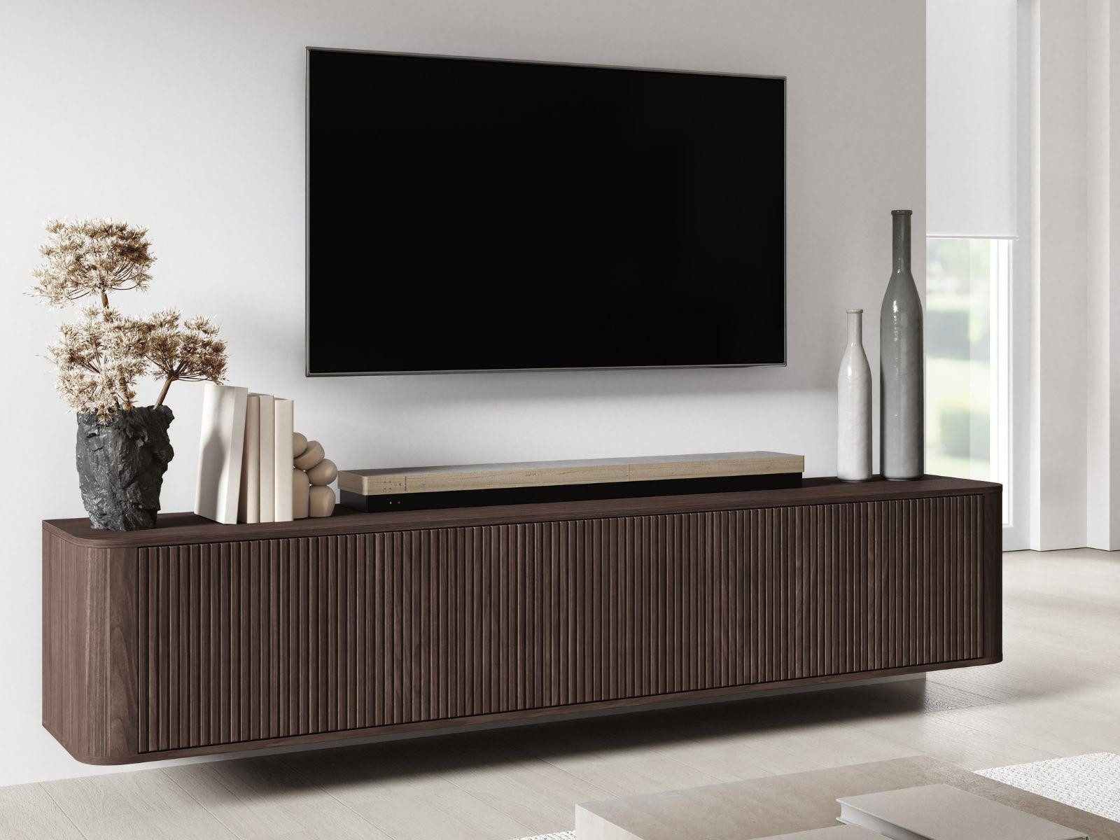 Compleo TV-Schrank 220 cm breit, Hängend oder auf Füßen, TV-Tisch japandi Nussbaum oder Kaschmir