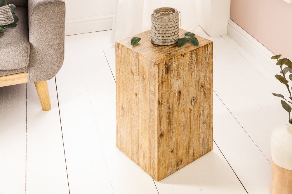 riess-ambiente Beistelltisch COLUMNA 50cm natur/teakgrau - Akazie, gekälkt, Massivholz, Dekoration (Einzelartikel, 1-St), Natürliche Dekosäule im Shabby Chic Look - ideal für Wohn- & Esszimmer