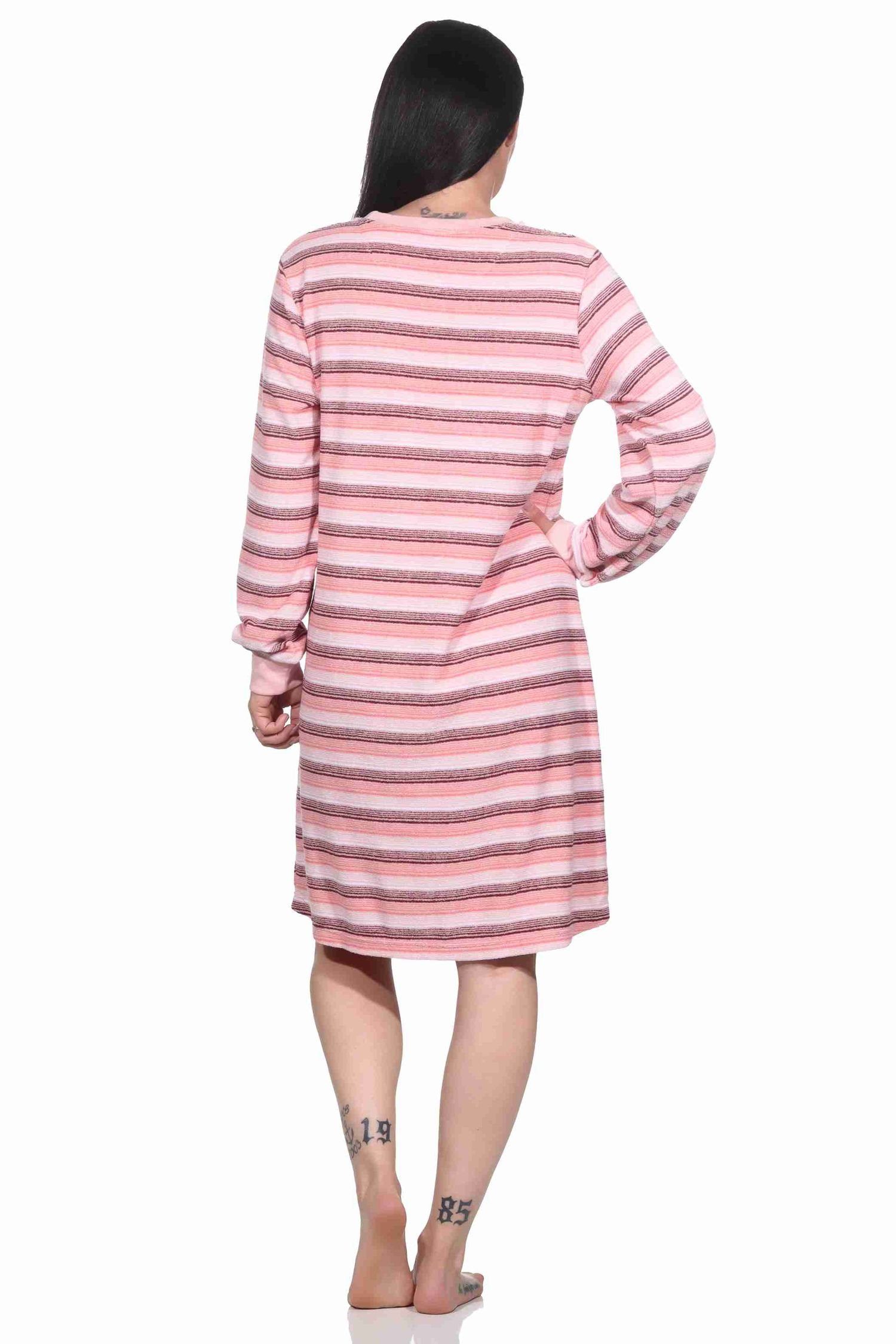 langarm Damen Frottee Bündchen Nachthemd Normann rosa Streifendesign in mit Nachthemd