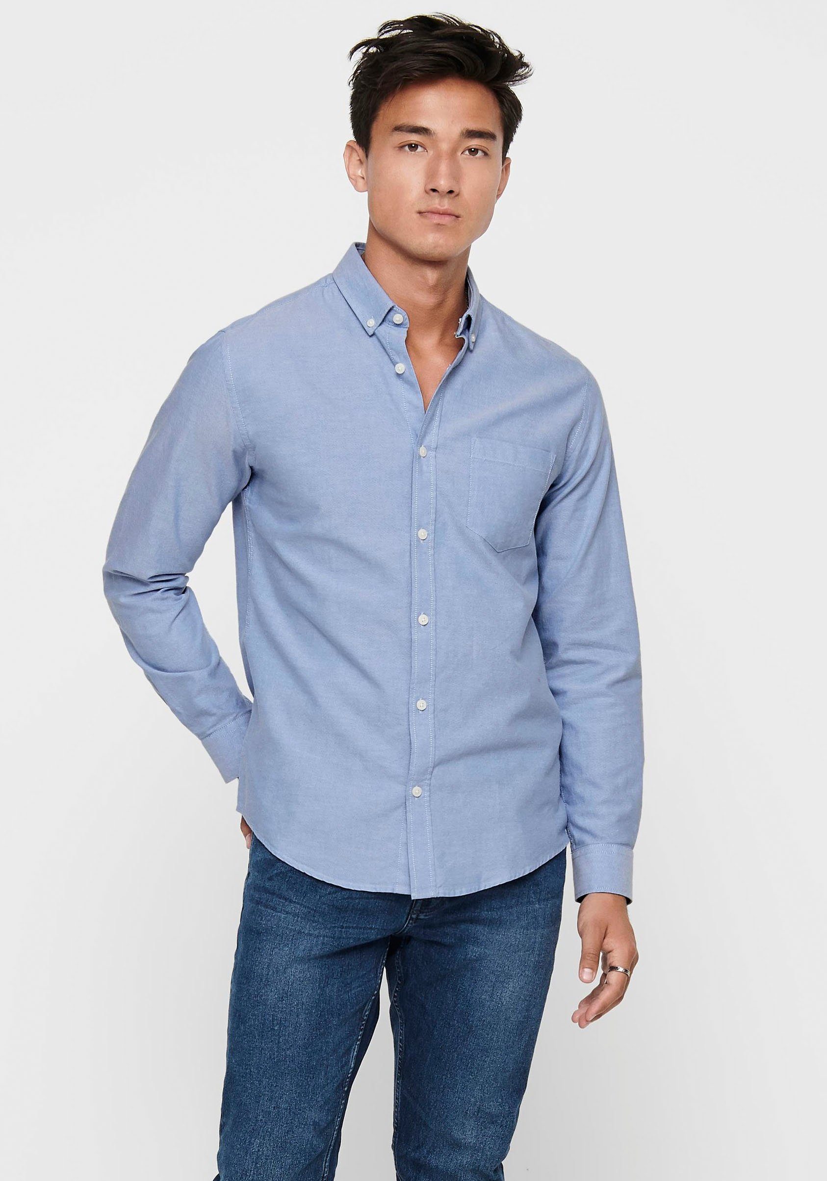 ONLY & SONS Langarmhemd ONSALVARO SLIM LS OXFORD SHIRT