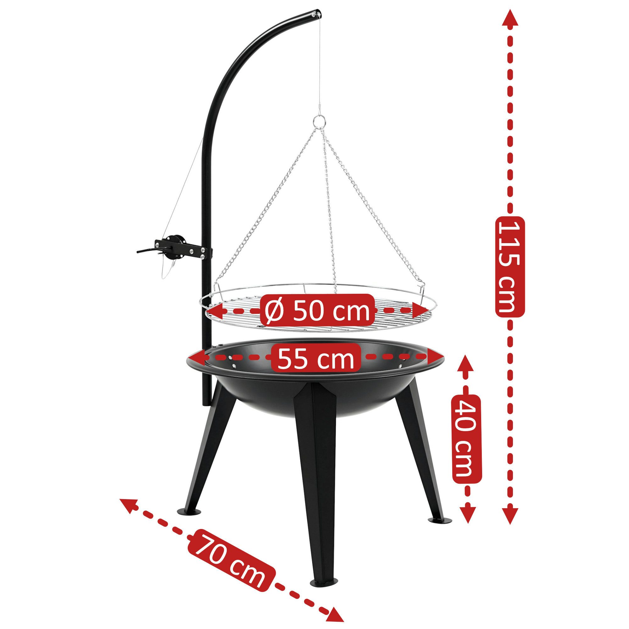 BBQ-Toro Holzkohlegrill Schwenkgrill mit Grillrost Ø 55 cm, Holzkohlegrill, Feuerschale – Bild 3 von 5