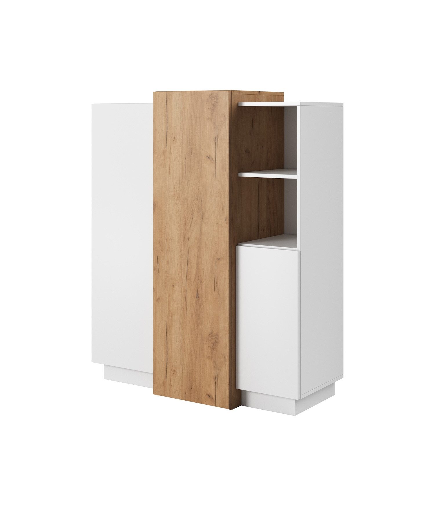 Feldmann-Wohnen Kommode 3D (ABS Kanten, 3 Türen, 2 offene Fächer, Türen mit Soft-Close Funktion, 1 St., Eine besonders attraktive Kommode), 110cm weiß / gold craft oak