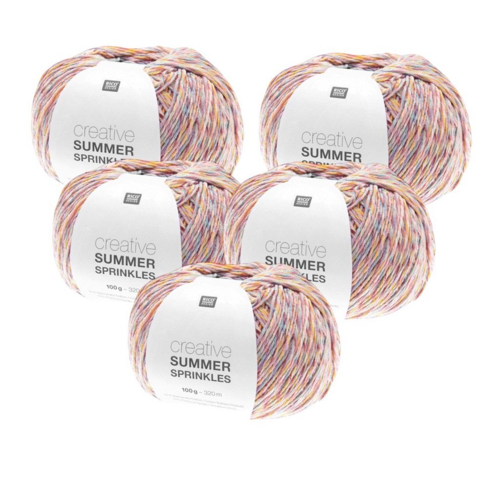 Rico Design 5 x RICO CREATIVE SUMMER SPRINKLES Häkelwolle, 320 m