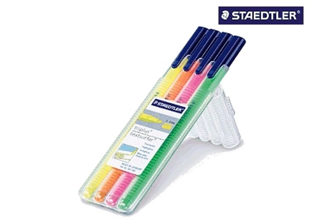 STAEDTLER Marker triplus® textsurfer® 4er Box 362 SB4 gelb orange rosa grün, Leuchtinte auf Wasserbasis