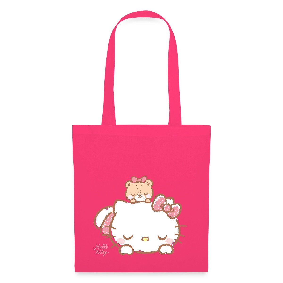Spreadshirt Henkeltasche Hello Kitty Mit Teddy Auf Dem Rücken Stoffbeutel (1-tlg)