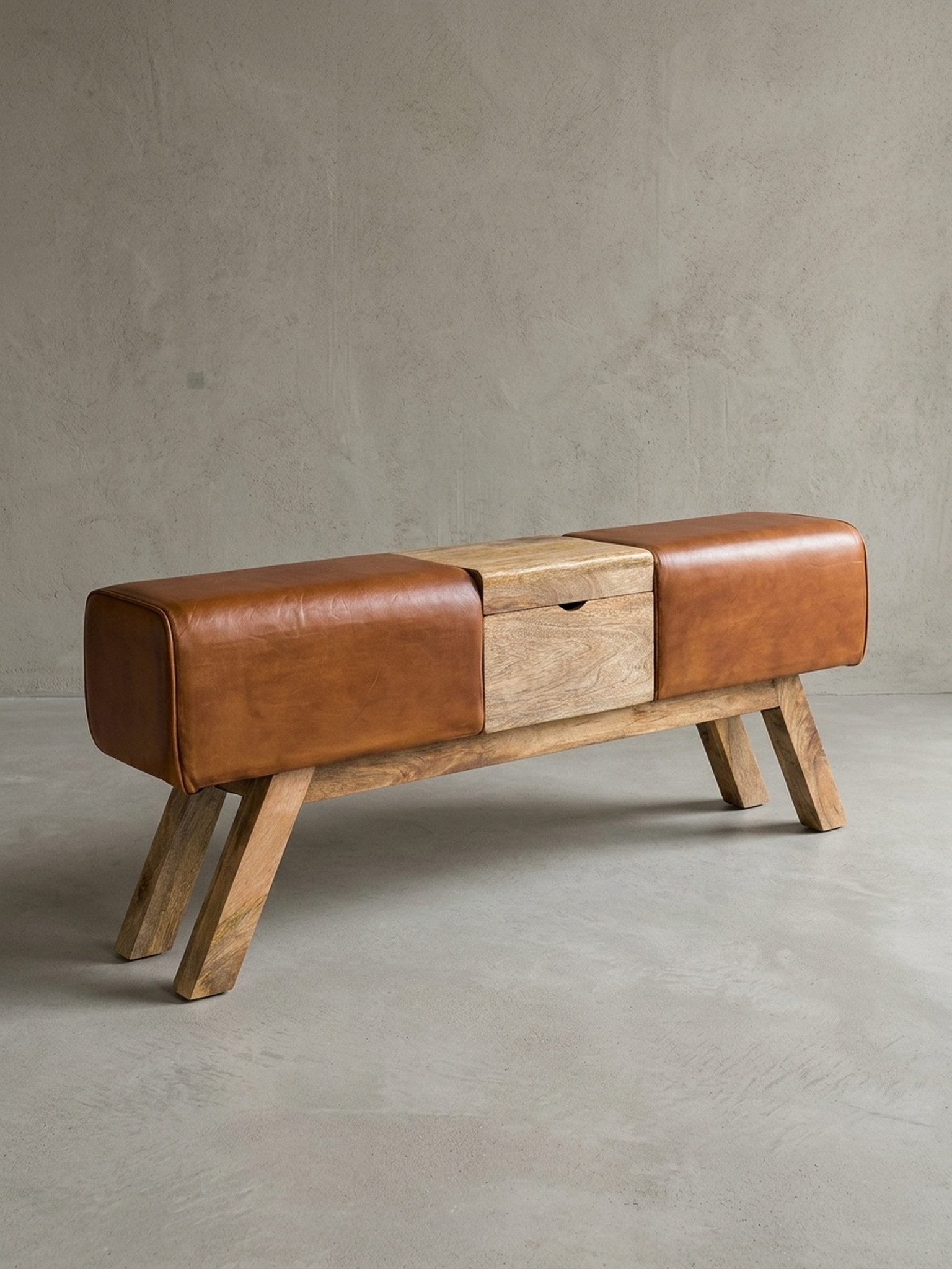KADIMA DESIGN Sitzbank Design Turnbock Sitzbank Braun Aufbewahrungsfach 120 x 29 x 53 cm (Hocker Garderobenbank Sitzhocker Springbock Turnbank), Turnhocker Bank aus Echtleder Klappfach