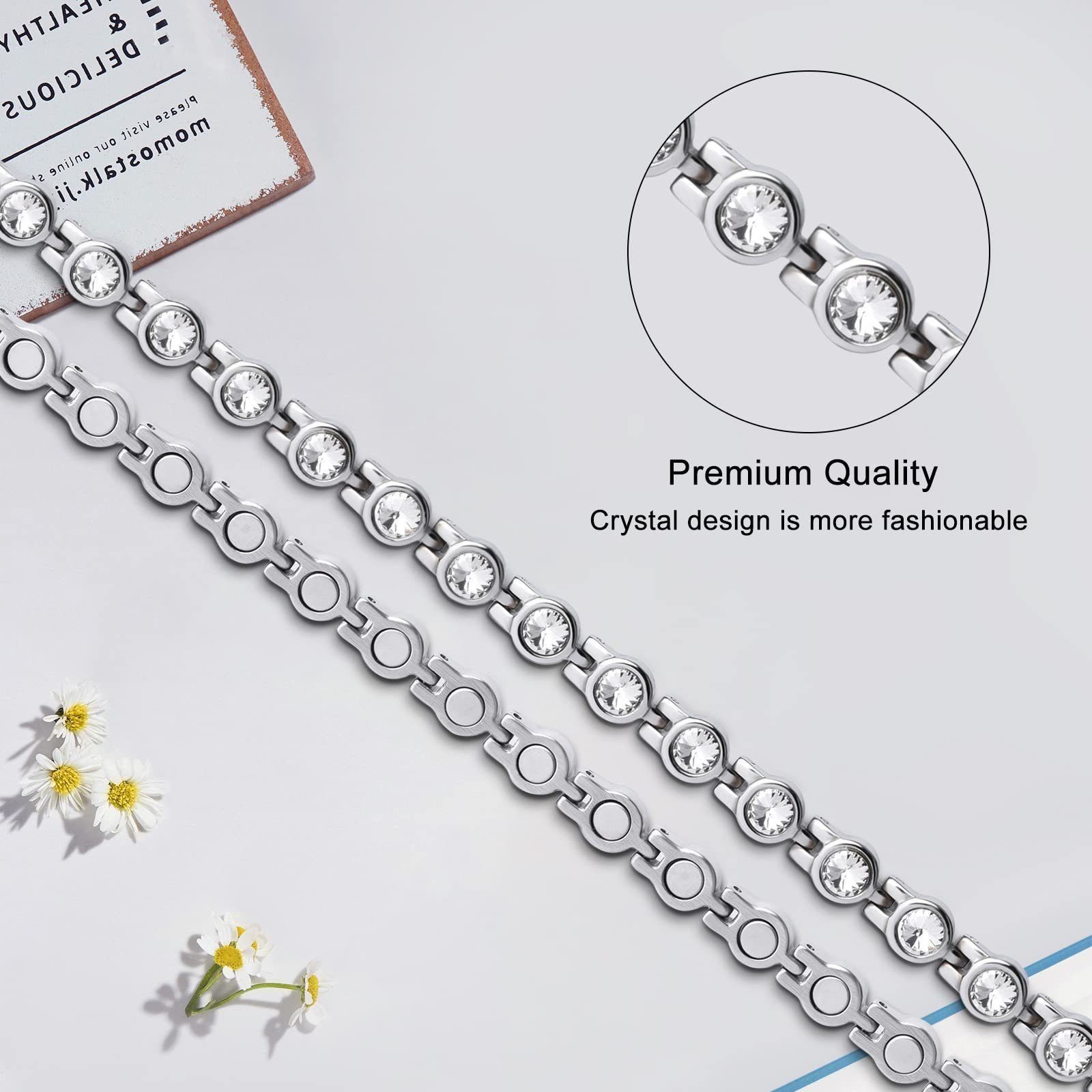 feinlux Gliederarmband Gliederarmband Magnetarmband für Damen Titanstahl Magnetisches Armband (packung, Titan Armreif für Damen Herren Frauen Geburtstag Schmuck Geschenk), Für die Gesundheit von Frauen vorteilhafter.