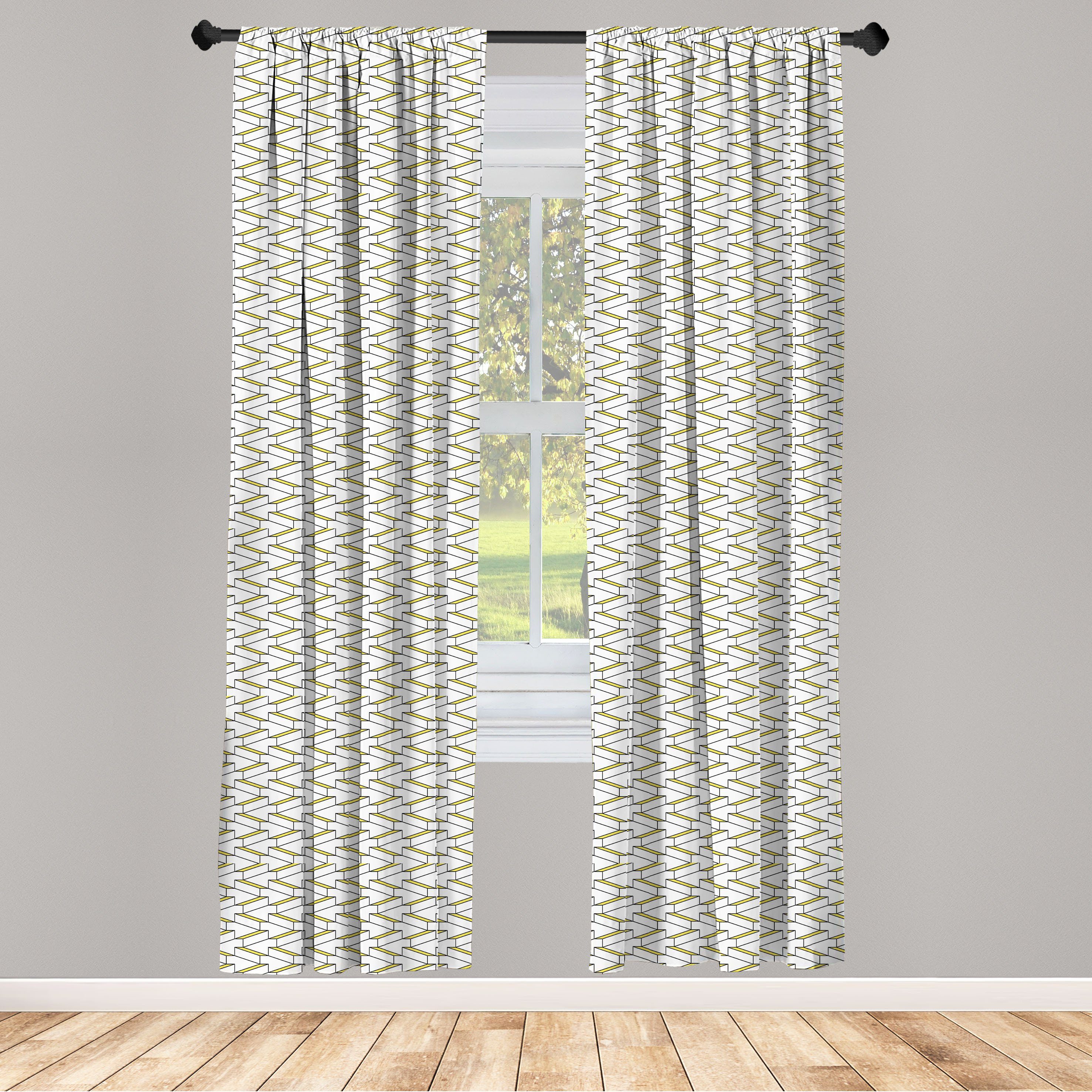 Gardine Vorhang für Wohnzimmer Schlafzimmer Dekor, Abakuhaus, Microfaser, Gelb und Weiß Brick Entwurf