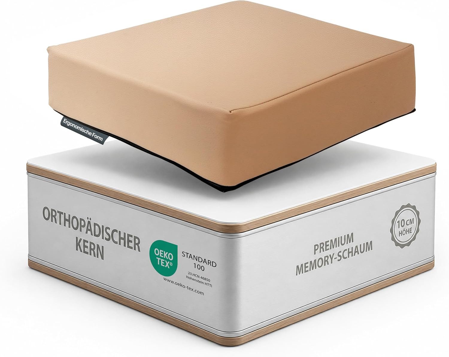 Stoffschmiede Sitzkissen Orthopädisch aus Kunstleder - 40x40x10cm, Ergonomisches Sitzkissen Stuhl als Sitzerhöhung und Aufstehhilfe