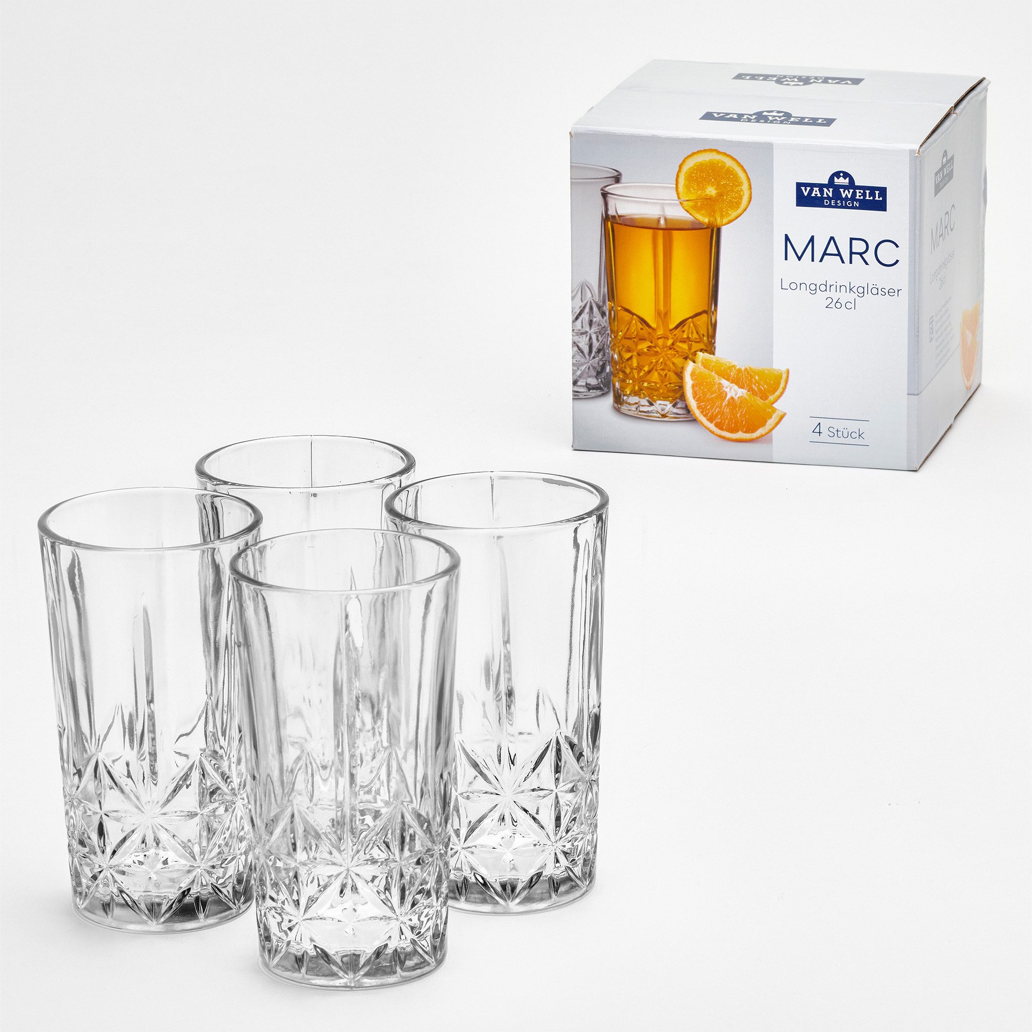 van Well Longdrinkglas Longdrinkgläser 260 ml Marc, 4 Stück, 4-tlg., Glas, Kristalloptik, spülmaschinengeeignet – Bild 4 von 4