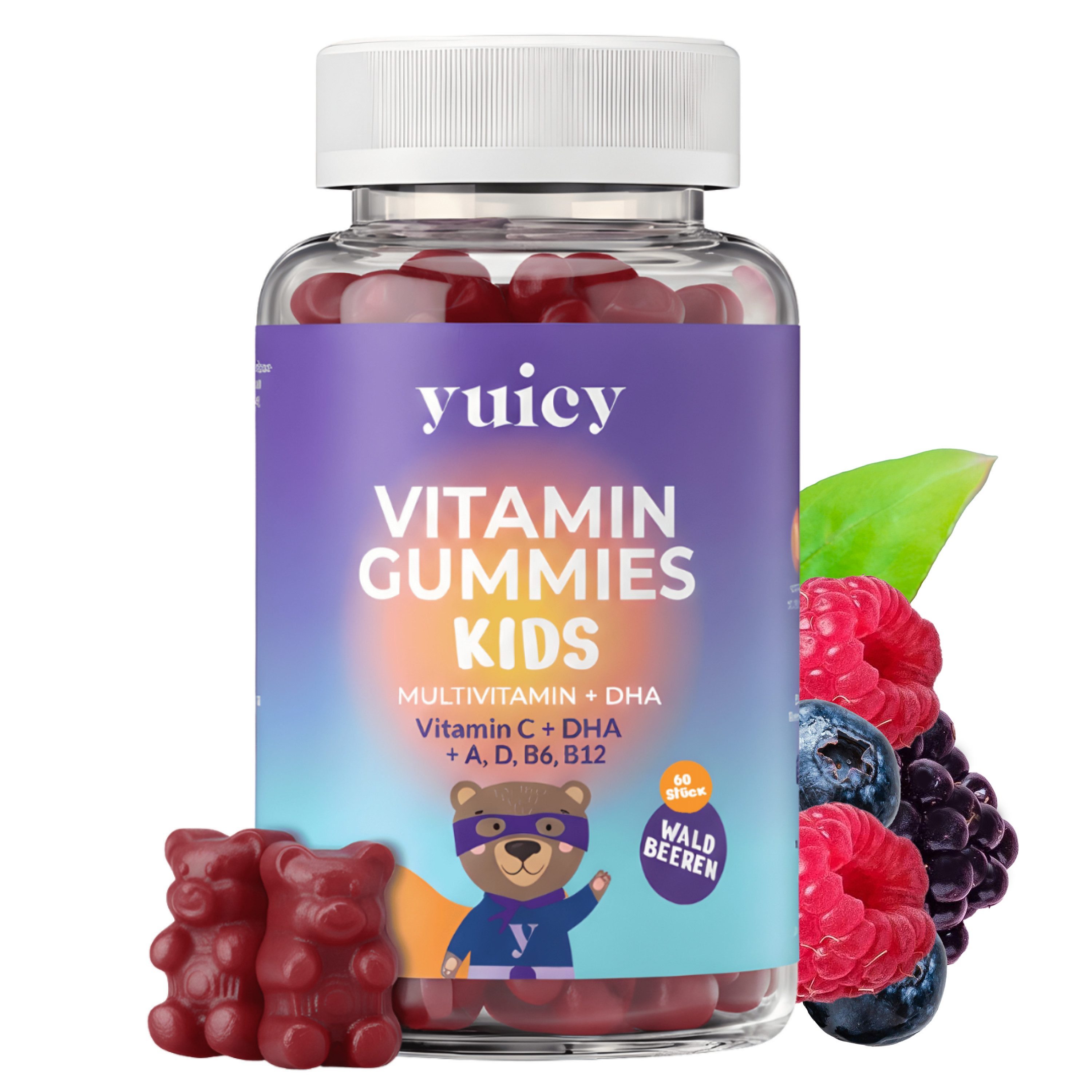 yuicy Kids Multivitamin Gummibärchen - für Immunsystem & Wachstum Gummies, 60 St., 162 g