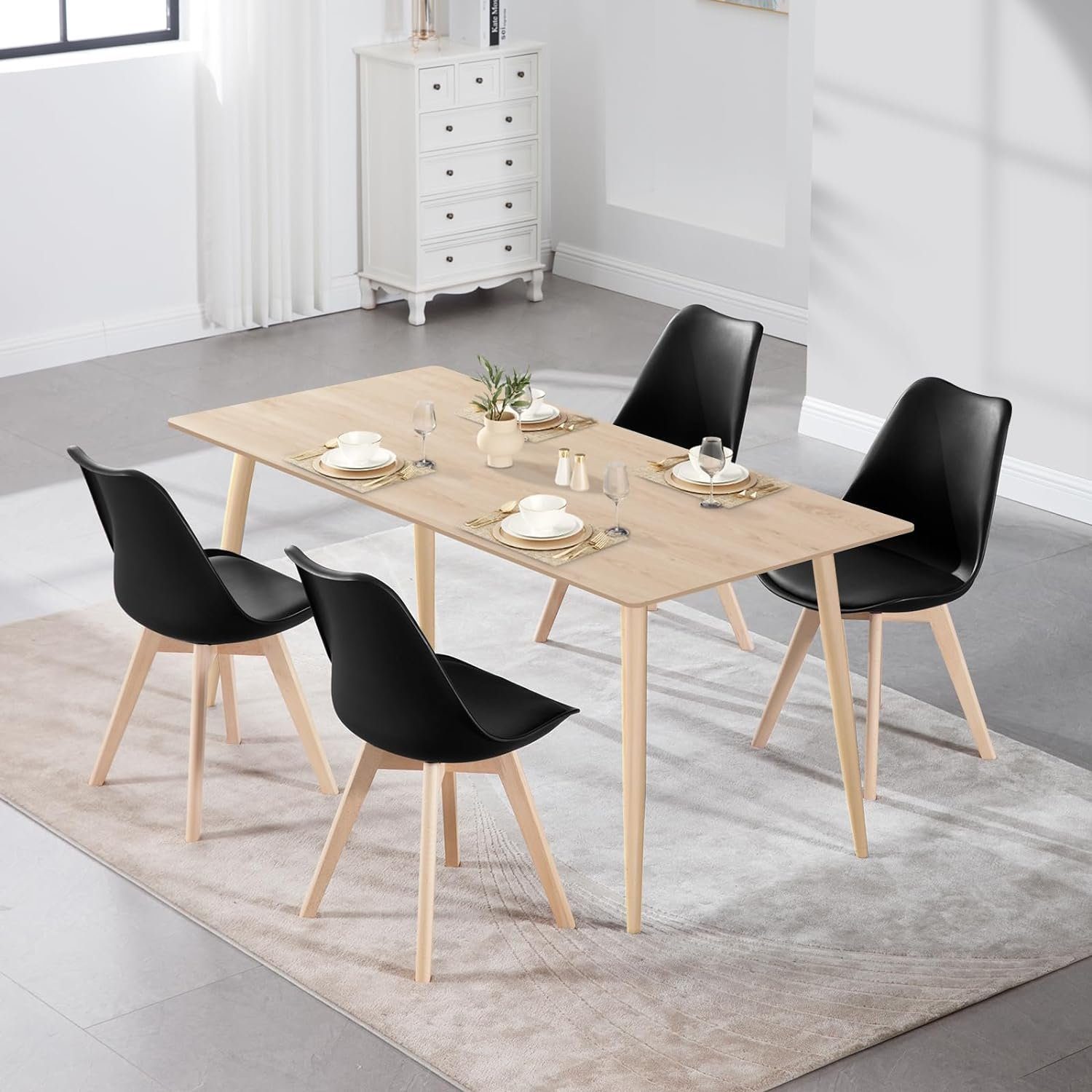 EUGAD 4-Fußstuhl (4 St), Esszimmerstühle Design, mit Massivholzbeinen, gepo günstig online kaufen