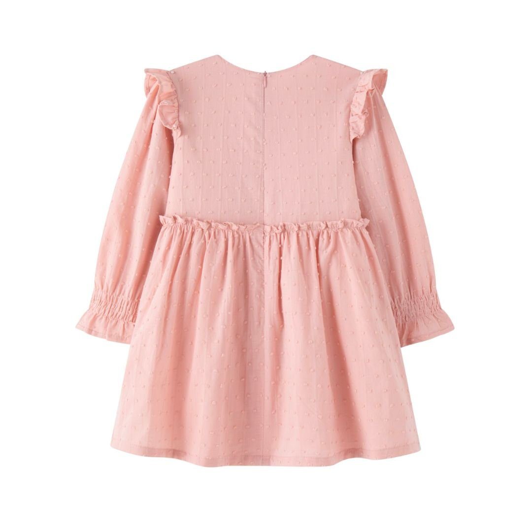 Kleid Rüschenkleid suebidou langarm für Mädchen rosa strukturiertes rosa Midikleid