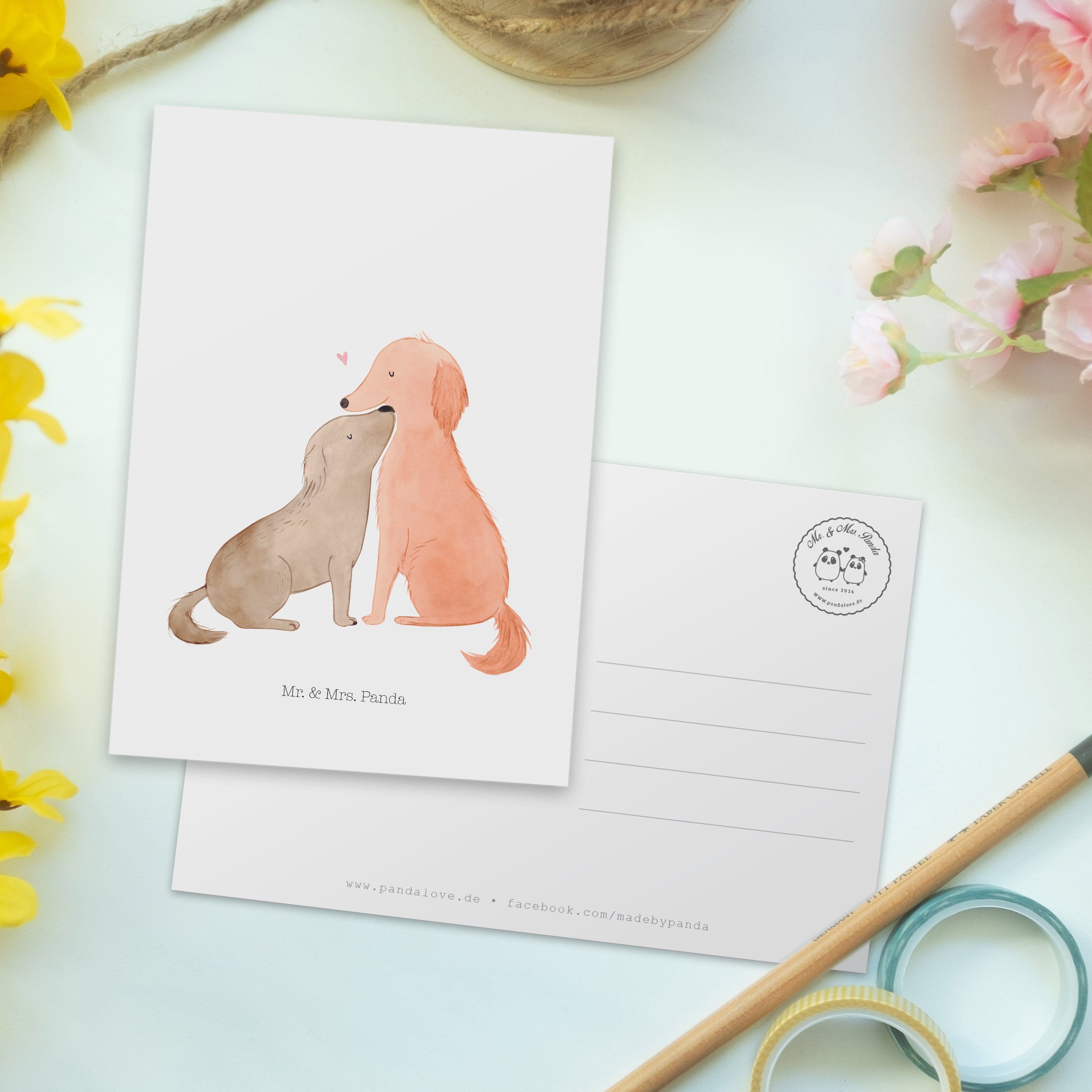 Mr. & Mrs. Panda Vierb - Postkarte Geschenk, - Ansichtskarte, Karte, Hunde Vertrauen, Liebe Weiß