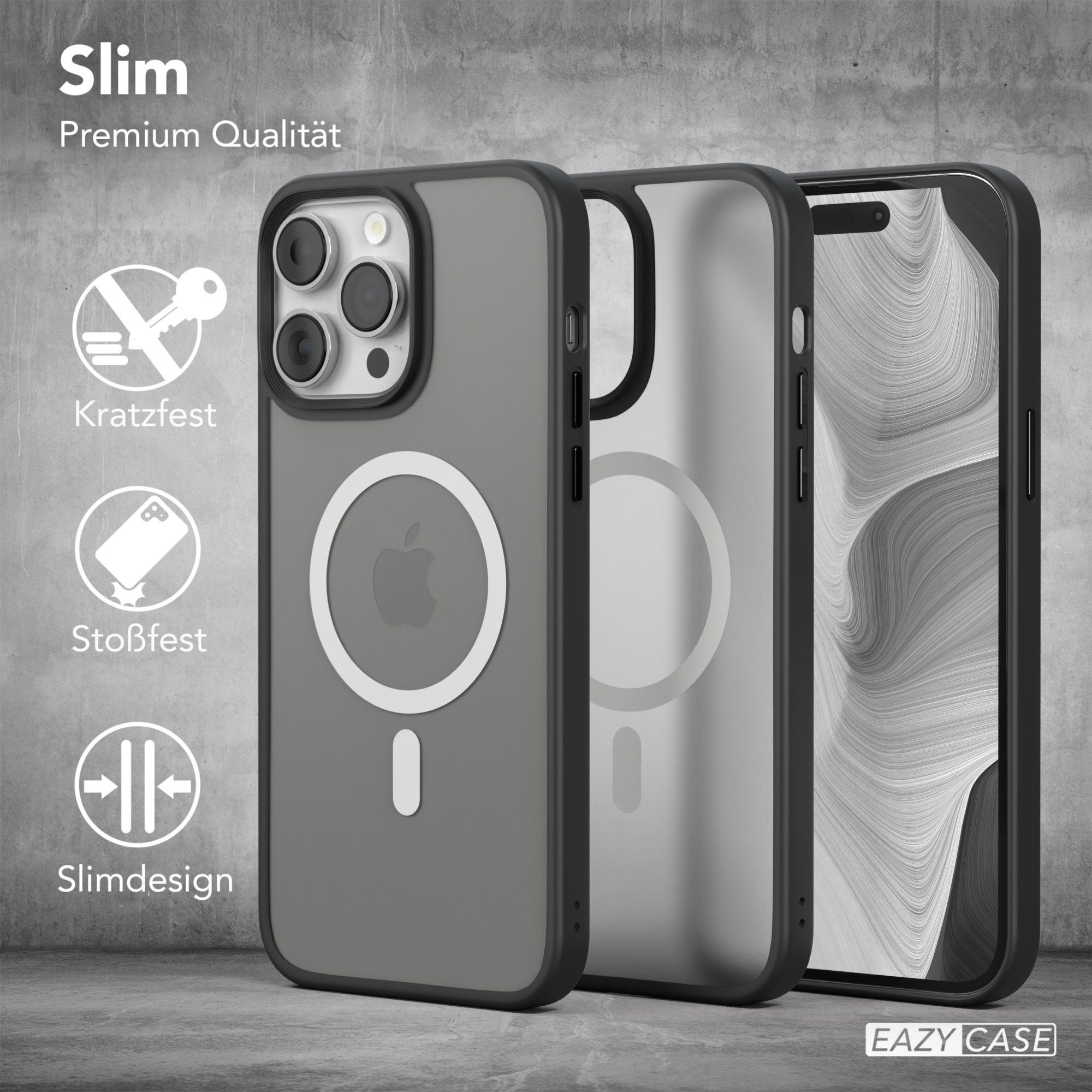 EAZY CASE Handyhülle Outdoor Case MagSafe Matt für iPhone 14 Pro Max 6,7 Zoll, Outdoor Handy Hülle kompatibel mit Qi & MagSafe Silicon Case Schwarz