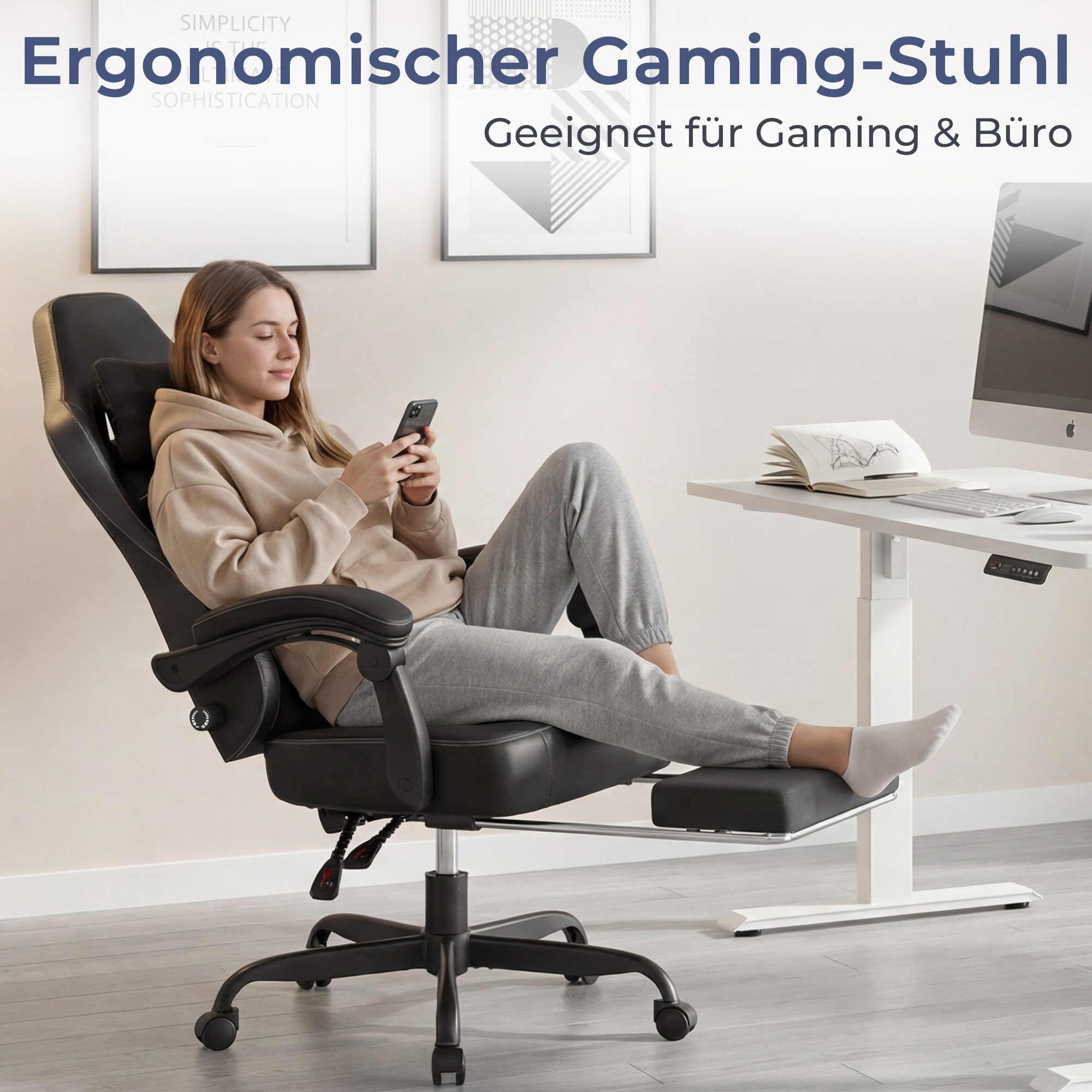 HOMALL Gaming-Stuhl mit Federkern,Atmungsaktiver Stoff, Komfort für Büro & Gaming, gaming stuhl mit Fußstütze,breites & dickes Sitzpolster