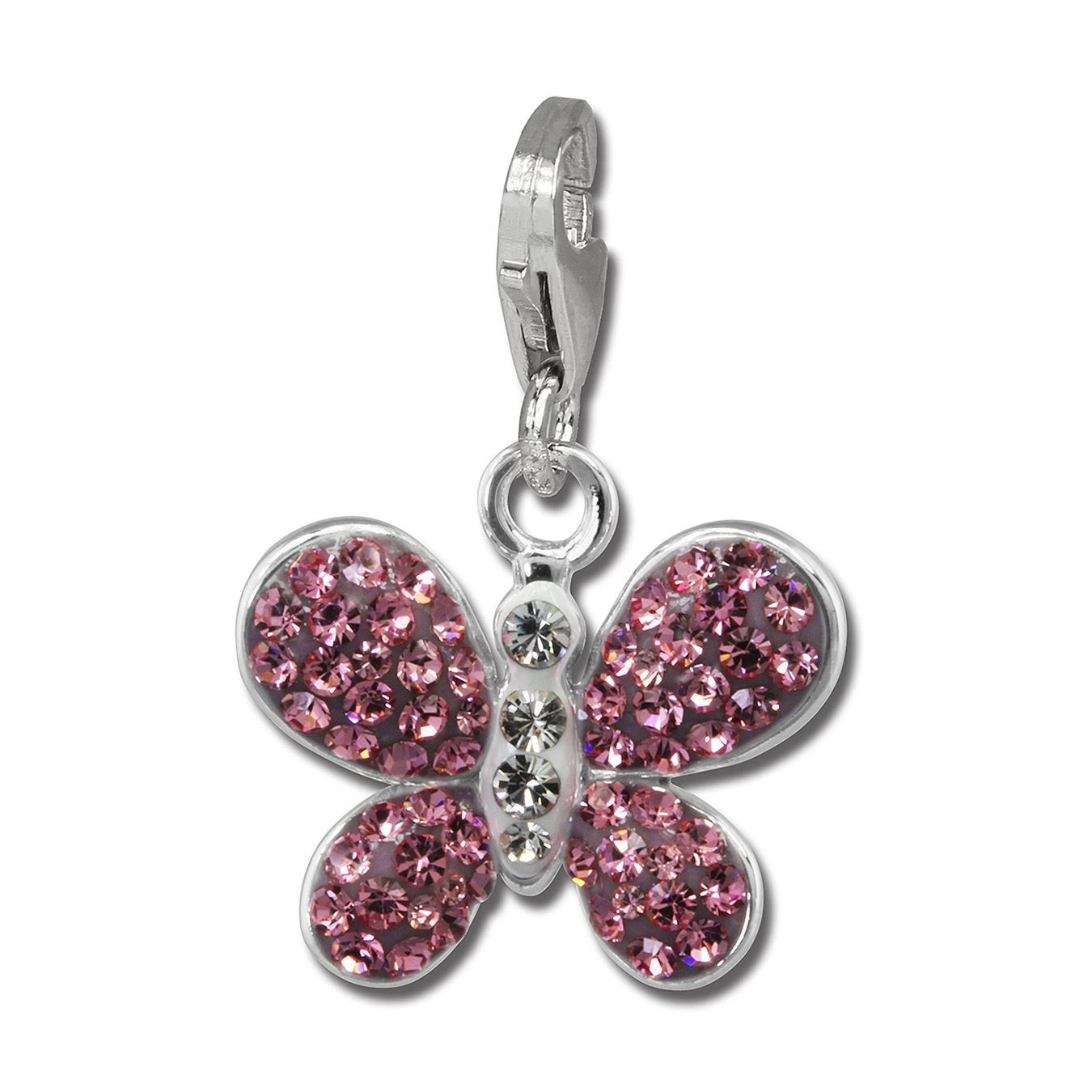 SilberDream Charm-Einhänger SilberDream rosa Farbe: Sterling rosa, Charmsanhänger Schmetterling, 925 Schmetterling, Silber, Charm weiß