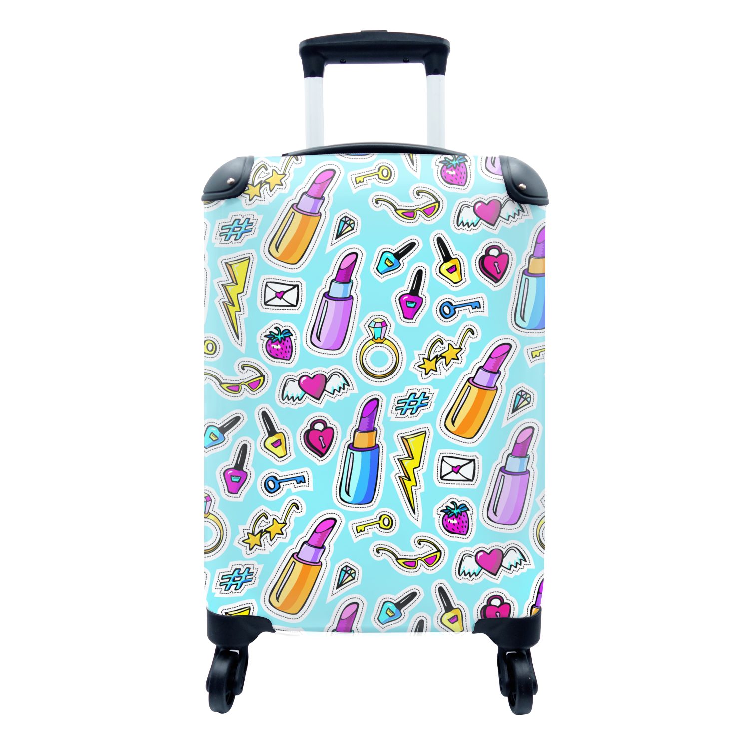 MuchoWow Handgepäckkoffer Design - Reisekoffer Ringe, - - Handgepäck Trolley, rollen, Rollen, Aufkleber Ferien, Reisetasche mit Schminke für 4