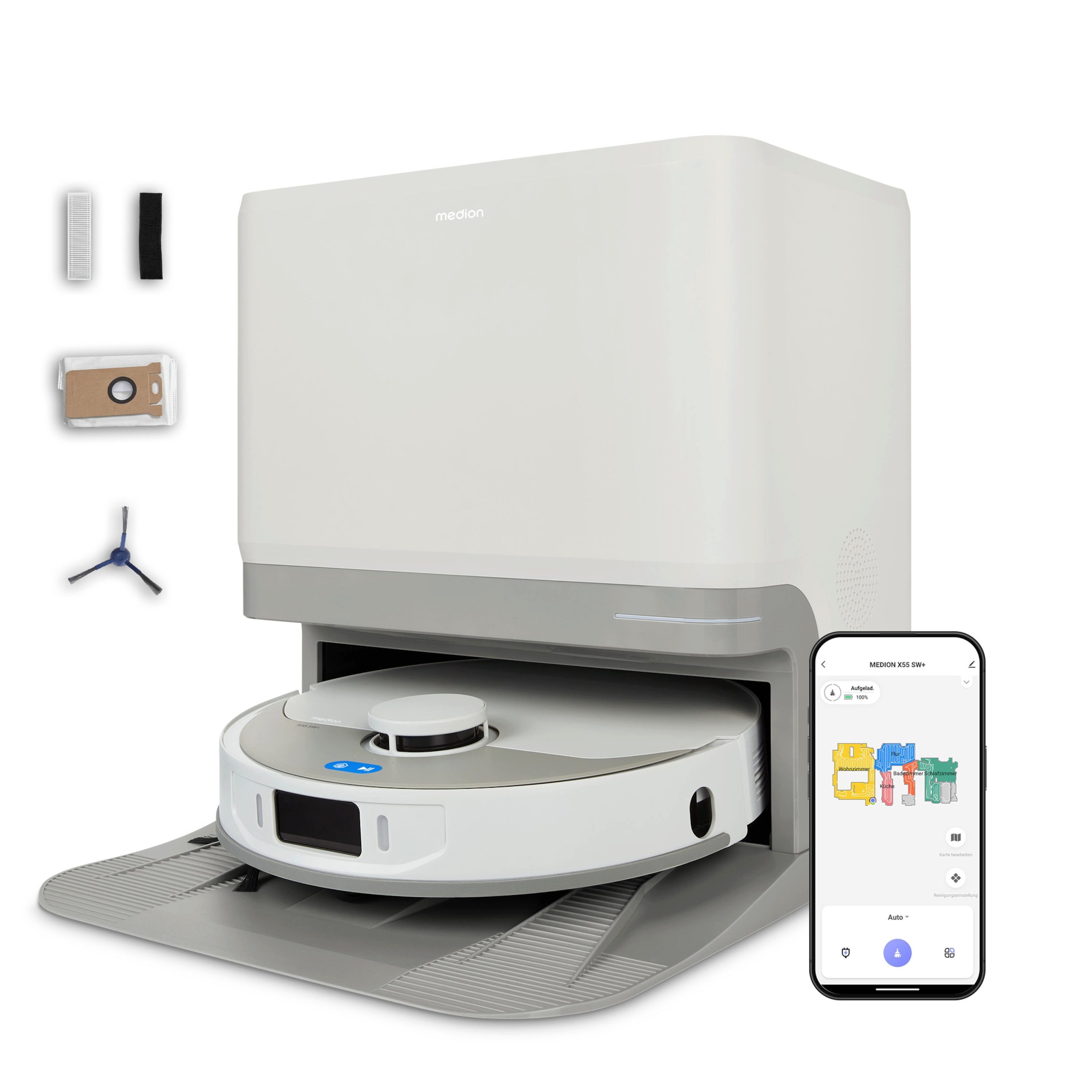 Medion® Saugroboter Saugroboter MEDION X55 SW+ (MD12039), beutellos, X55 SW+