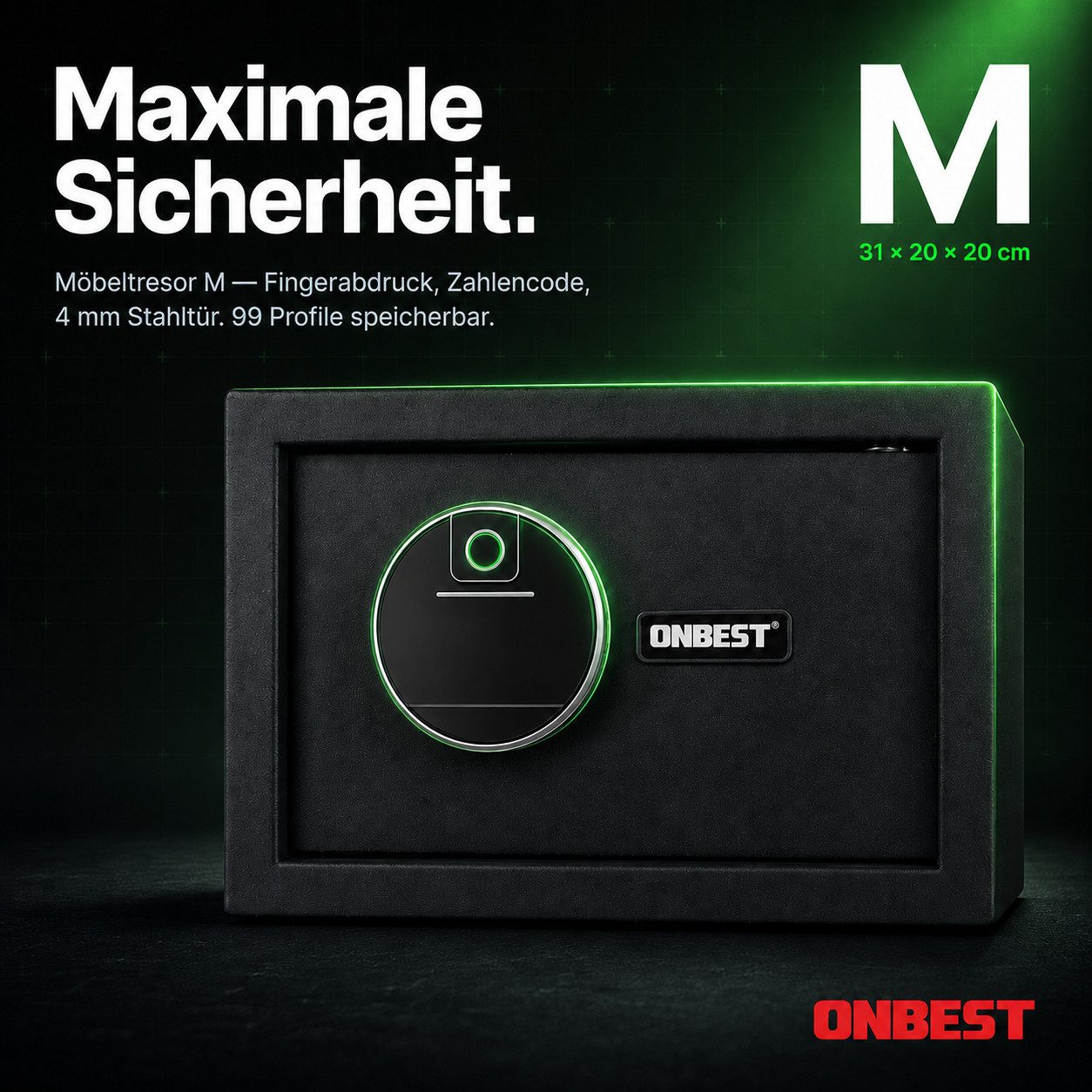 Onbest Möbeltresor Tresor Safe Premium mit Fingerabdruck-Sensor, Wasserfest, mit viel Zubehör, 4mm Stahl