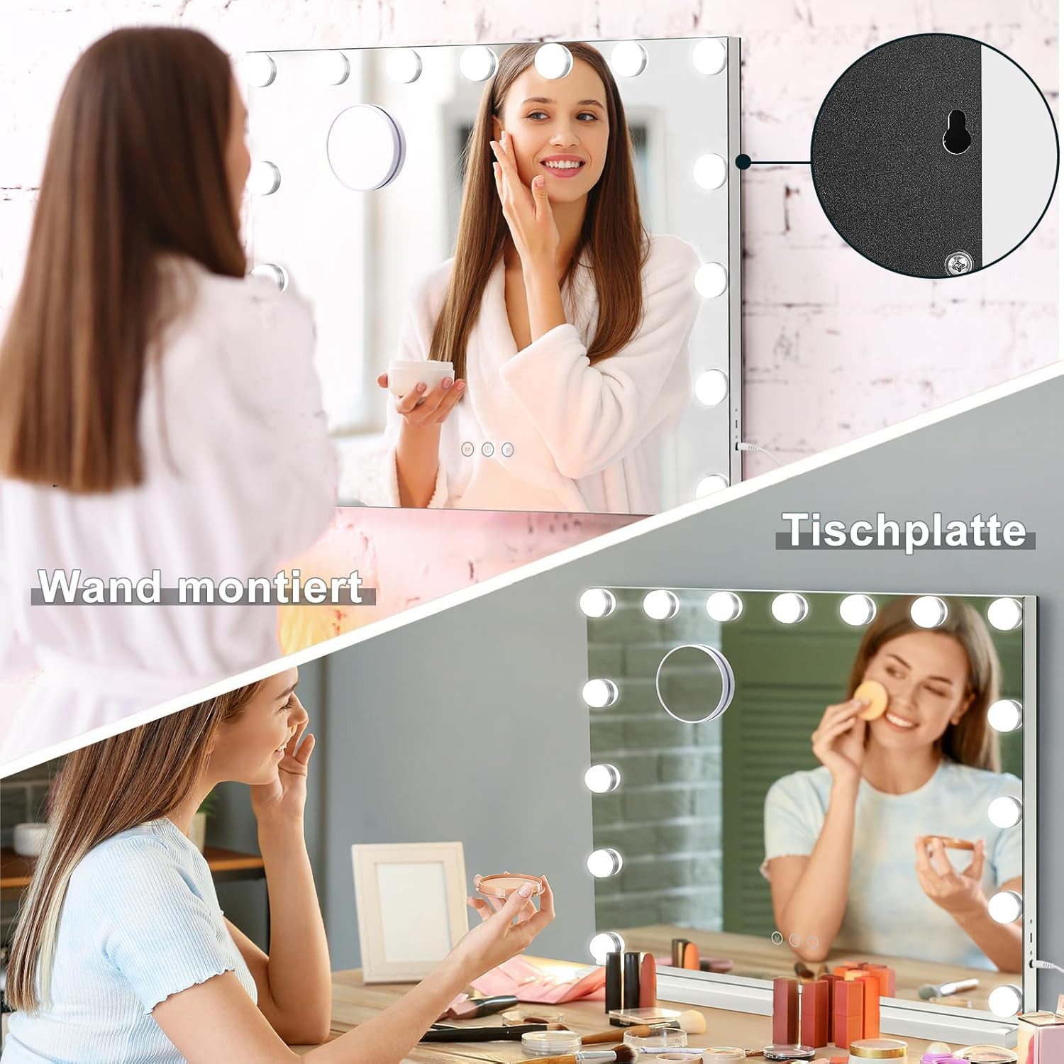 Dripex Schminkspiegel 14 LED Hollywood Schminktischspiegel Spiegel 3 Farbtemperatur Licht