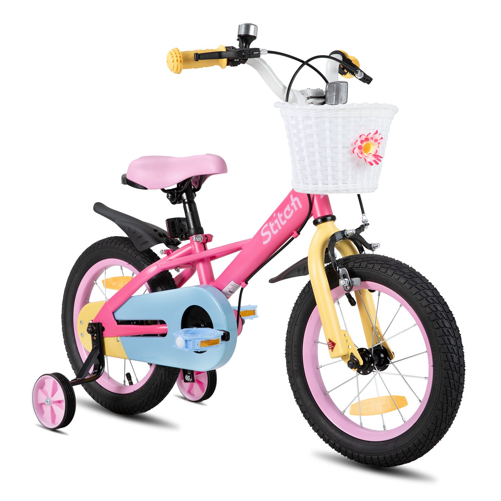 JOYSTAR Kinderfahrrad Macarons 12 14 16 18 Zoll fahrrad für 2-9 jährige Mädchen & Jungen, mit Korb,Stützrädern, Kotflügel, Korb, Fahrradklingel, Reflektorplatte