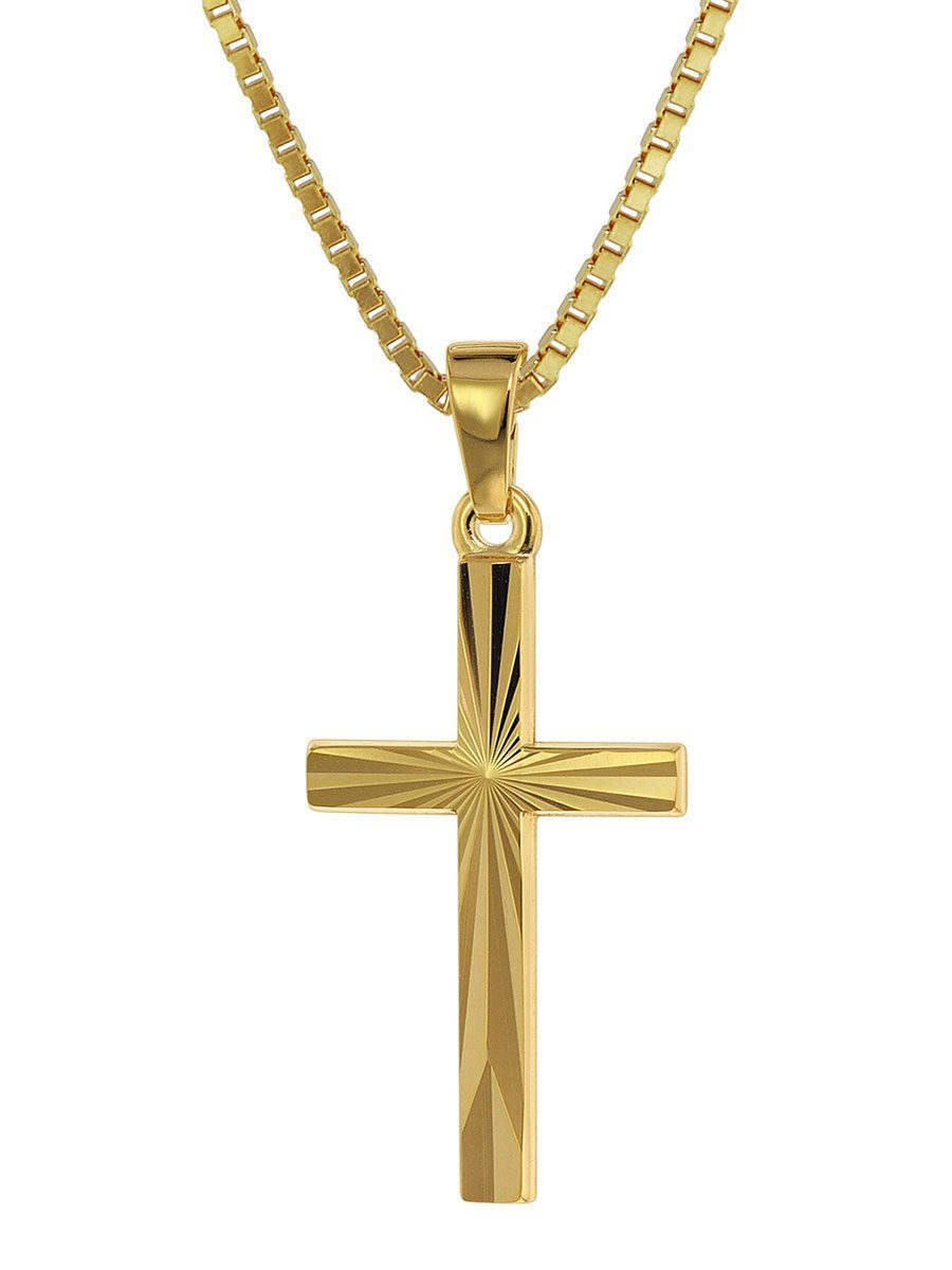 trendor Kette mit Anhänger Kreuz-Anhänger Gold 750 / 18K mit goldplattierter Kette