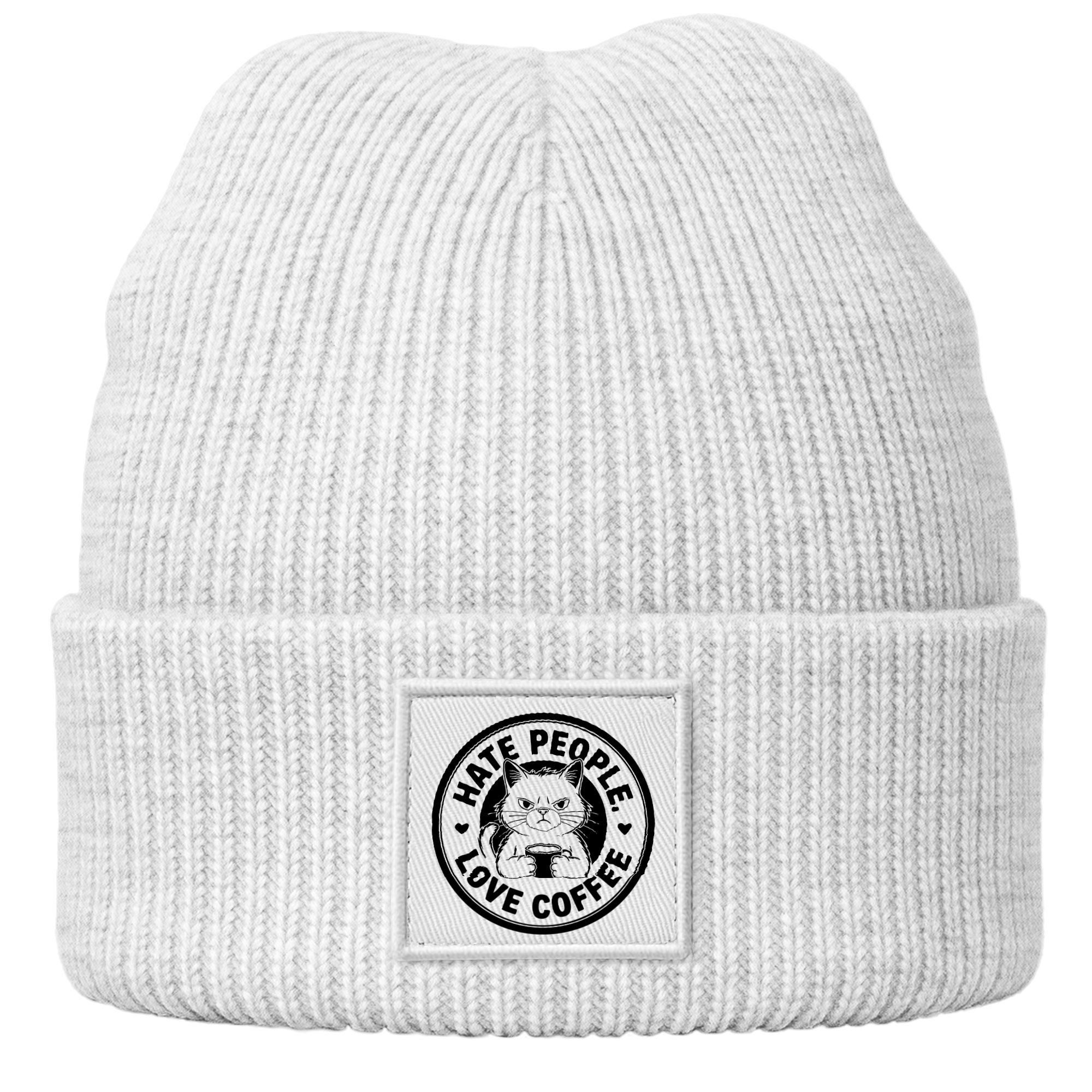 Strickmütze Damen Beanie mit Spruch Hate People Geschenidee Kaffeetrinker