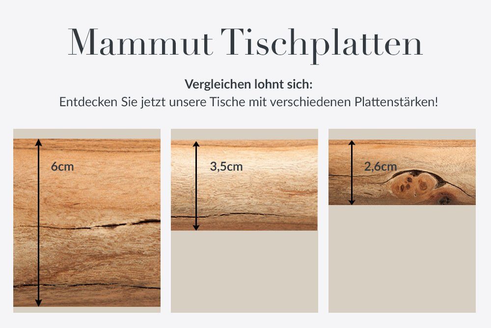 · Kufen Edelstahl Massivholz / Baumkantentisch honigfarben MAMMUT · Platte · 200cm 6cm silber Esszimmer · NATURE · lackiert (natur) 1-St), riess-ambiente (Einzelartikel,
