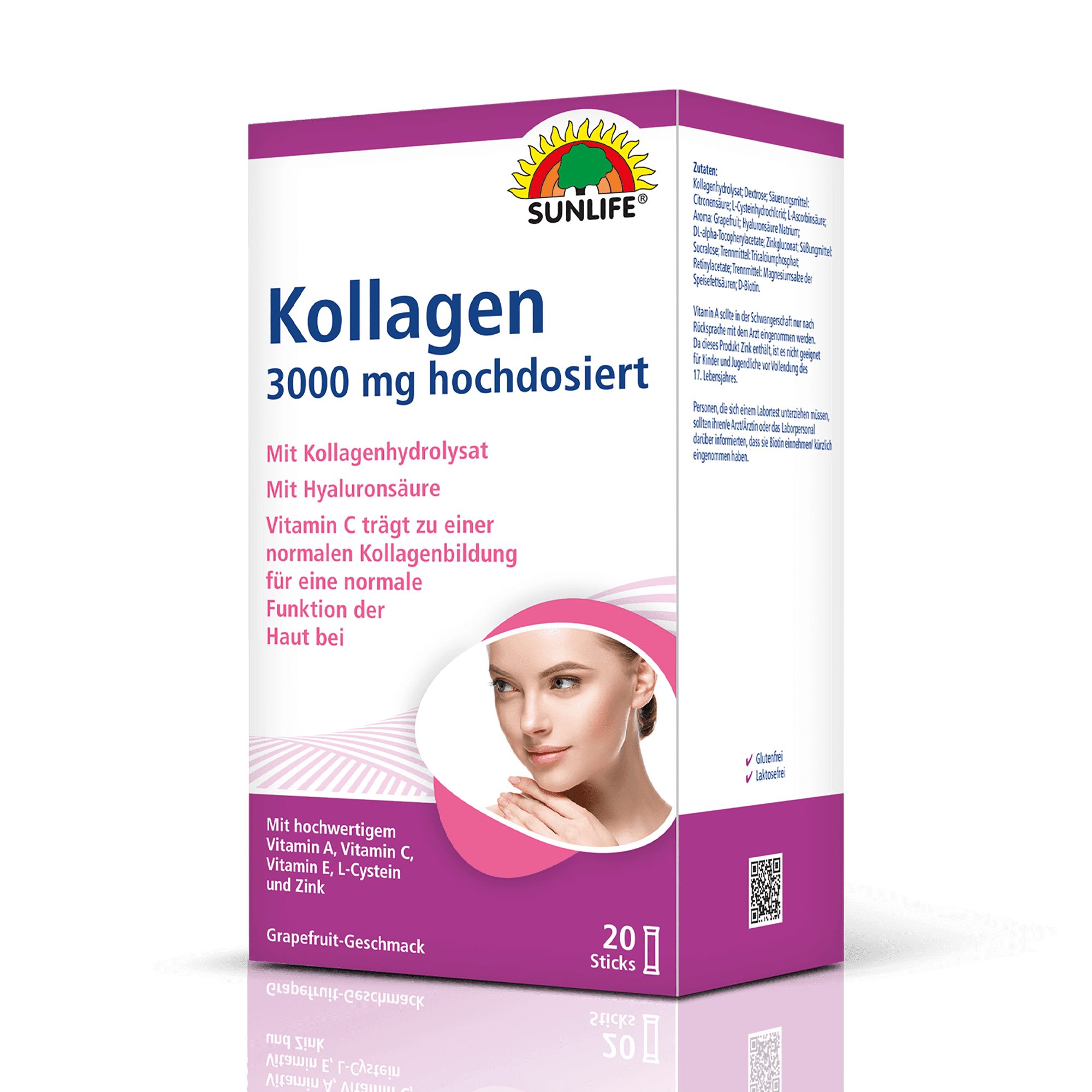 SUNLIFE SUNLIFE® Kollagen-Sticks 3000 mg hochdosiert Hyaluronsäure Antiaging 1 x täglich den Inhalt eines Sticks mit 250 ml heißem oder kaltem Wasser übergießen, umrühren und trinken