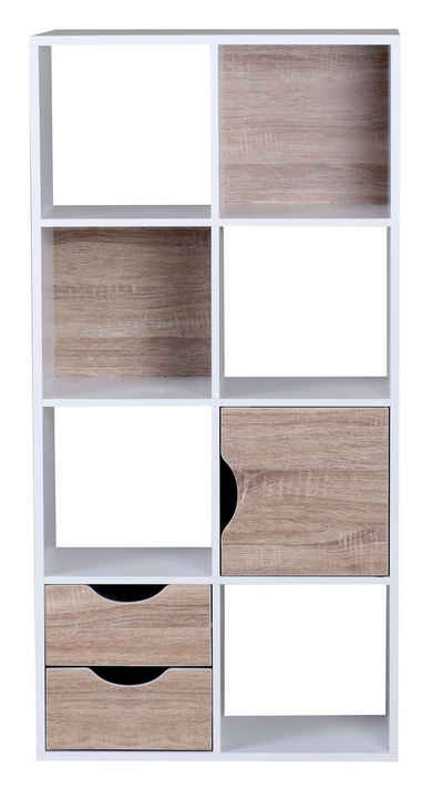 Wohnling Standregal WL1.429, 60 x 120 x 29 cm Weiß / Sonoma Eiche, Bücherregal, Flurregal mit Schubladen und Tür, Regal Modern